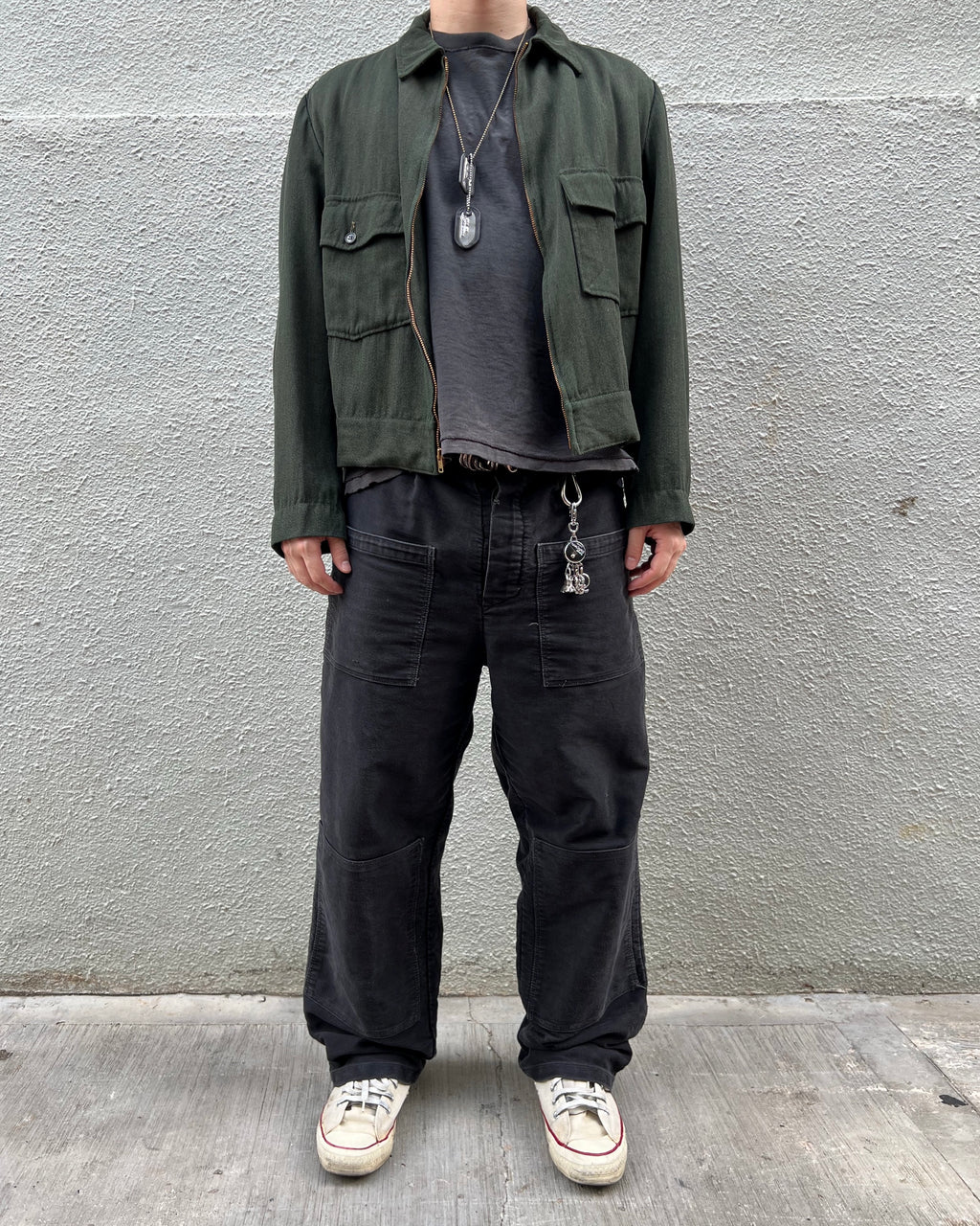 1960S BLACK EUROPE MOLESKIN DOUBLE KNEE PANTS (36)
