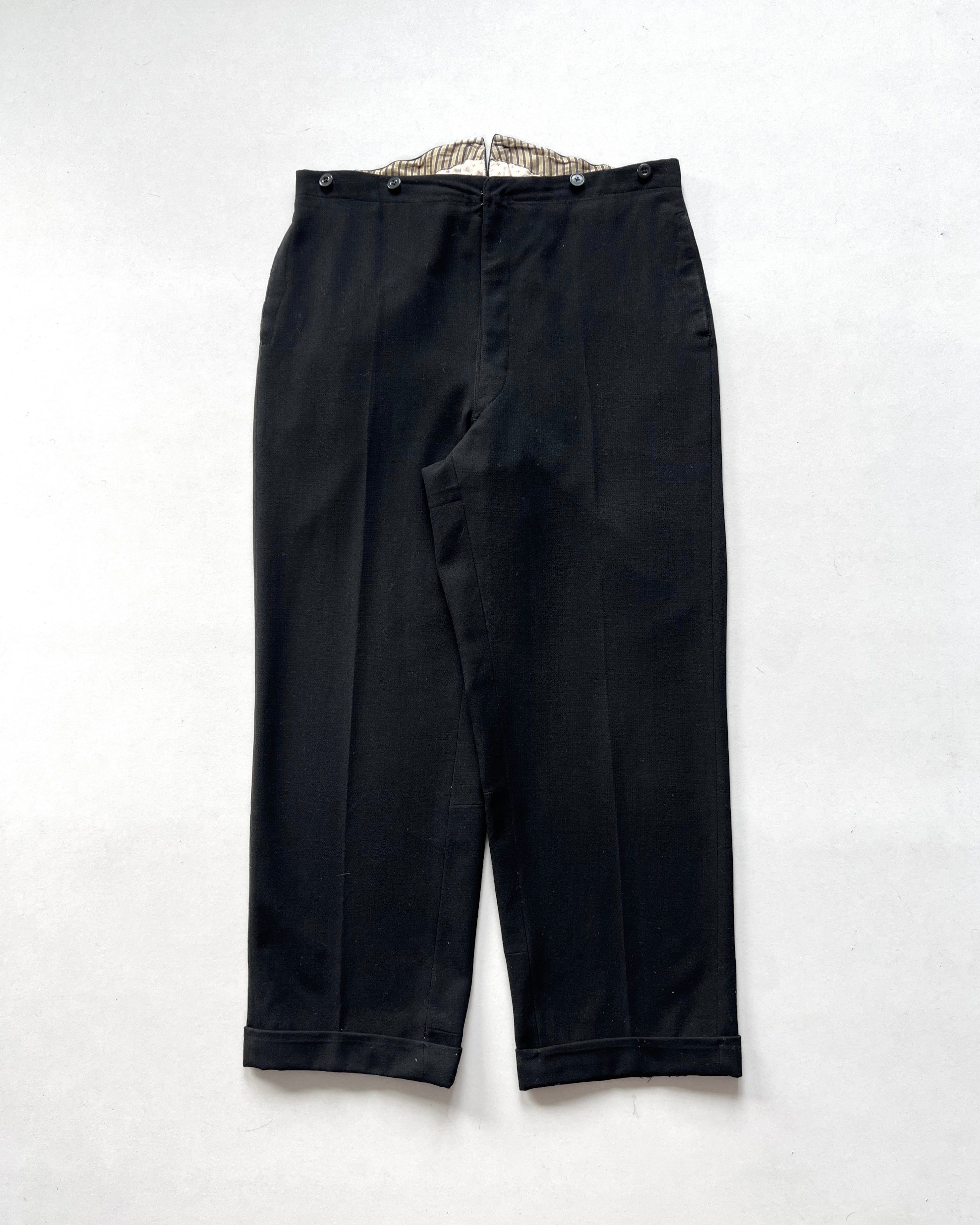 1930S EUROPE BLACK GENTLEMAN BUCKLE TROUSERS (34-39)