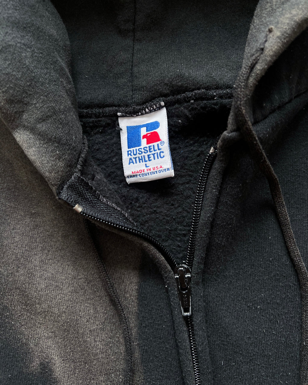 1990S FADED BLACK RUSSELL ZIP-UP HOODIE (L)
