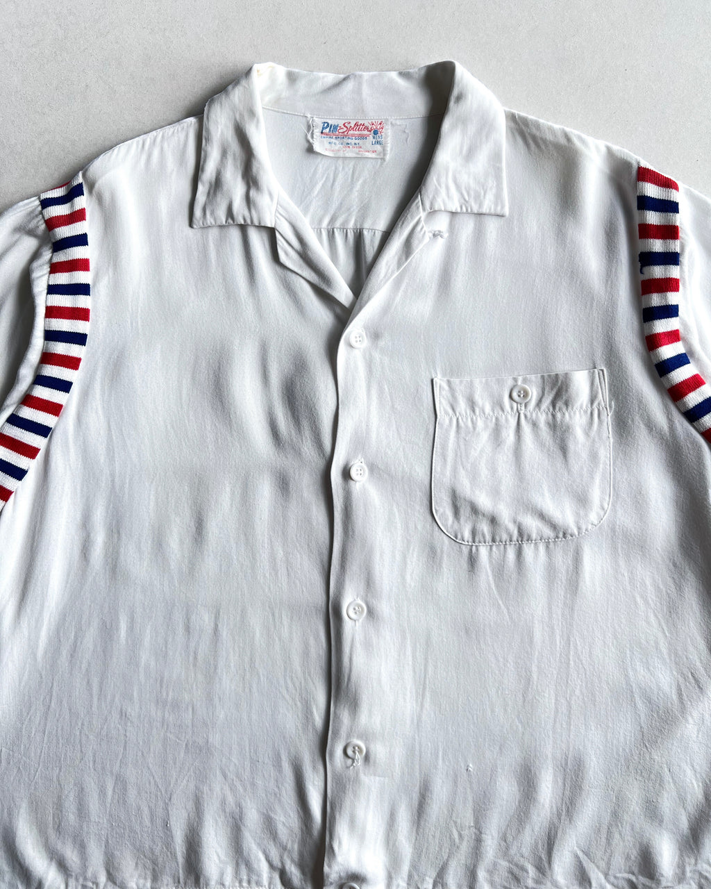 1960S WHITE RAYON BOWLING SHIRT (L)