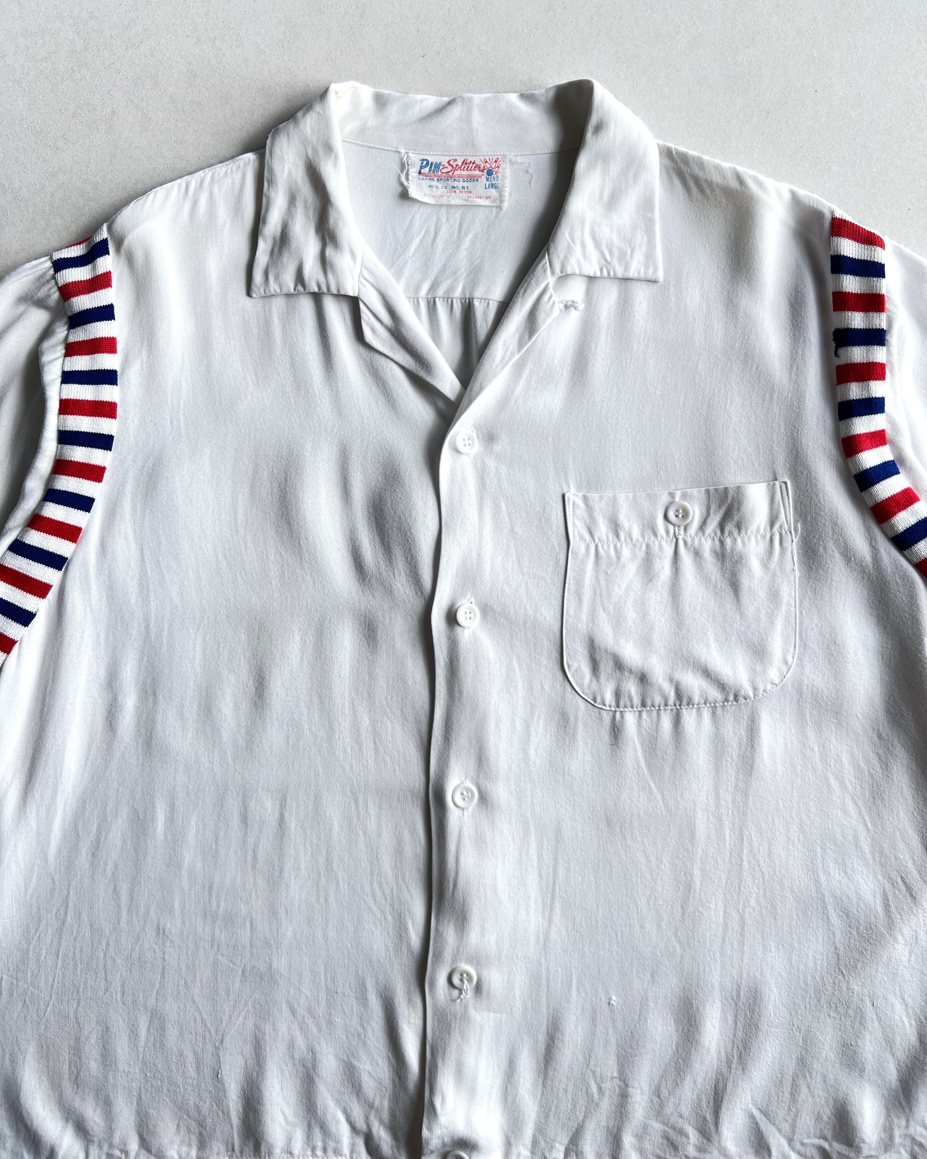 1960S WHITE RAYON BOWLING SHIRT (L)