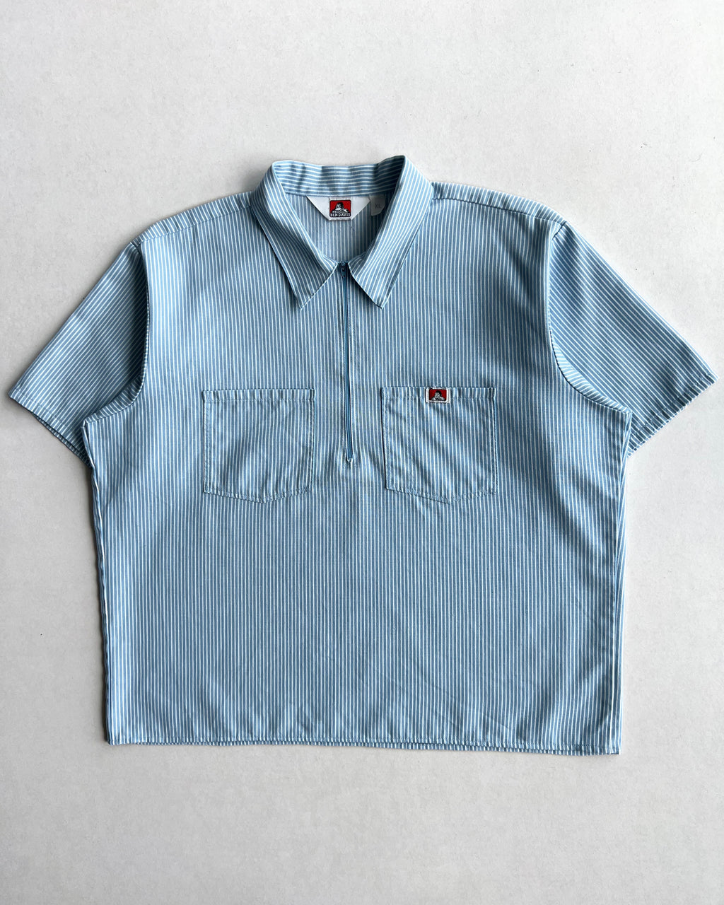 1970S BEN DAVIS QUARTER-ZIP BLUE STRIPES SHIRT (XL)