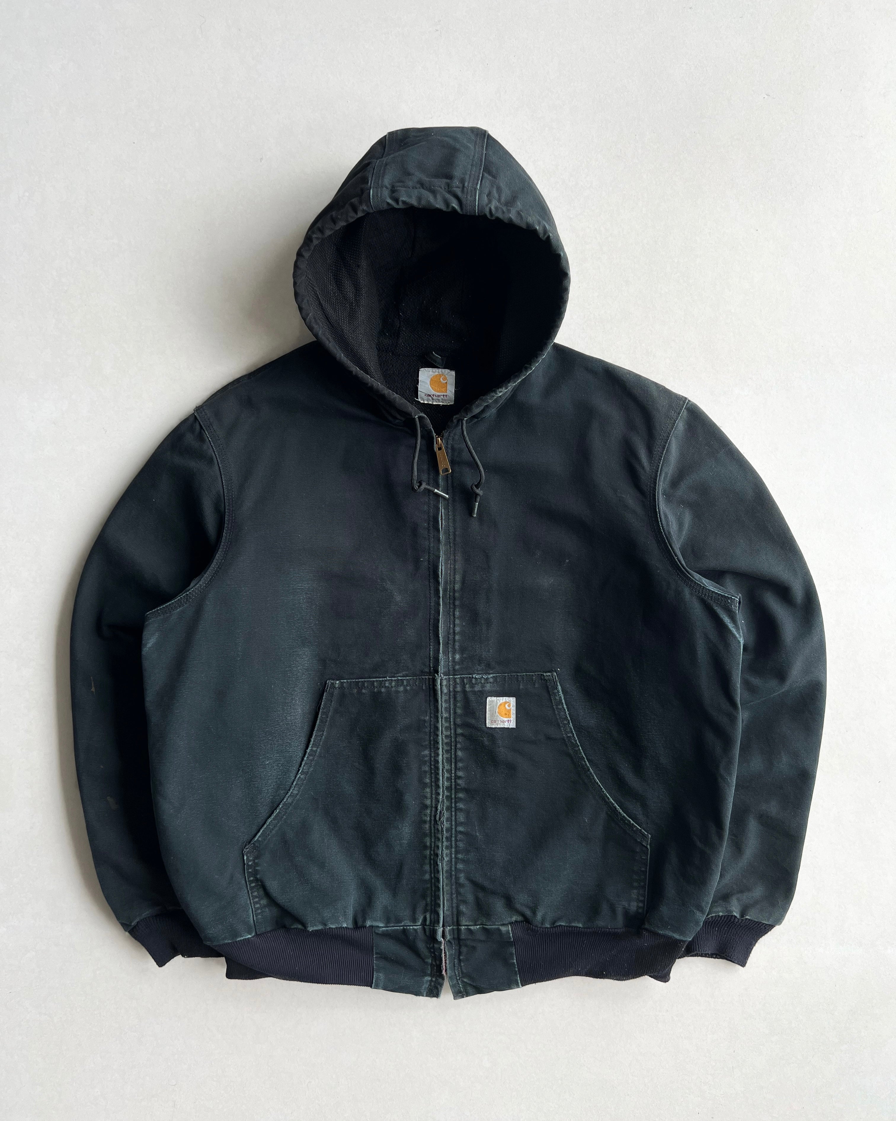FADED BLACK CARHARTT HOODED WORK JACKET (L/XL)