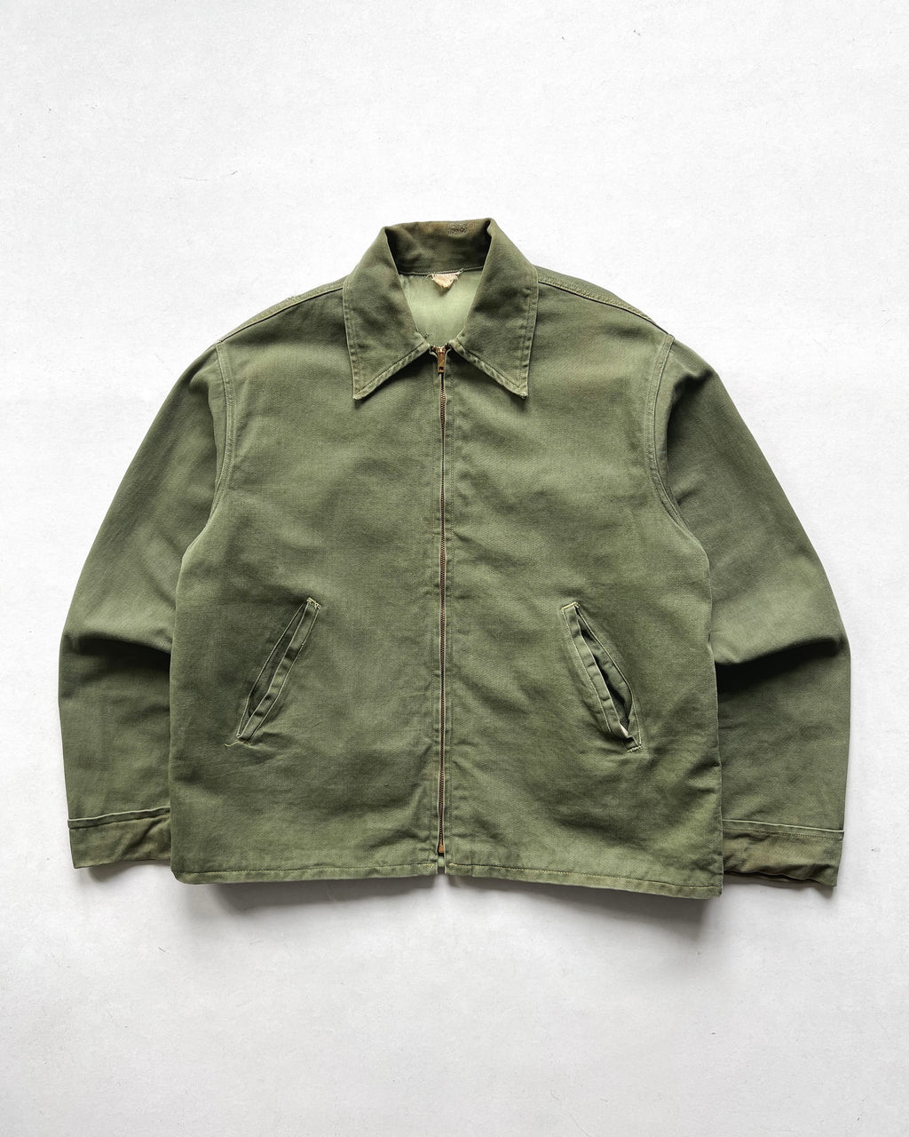 1950S OLIVE ZIP-UP WORK JACKET (L)