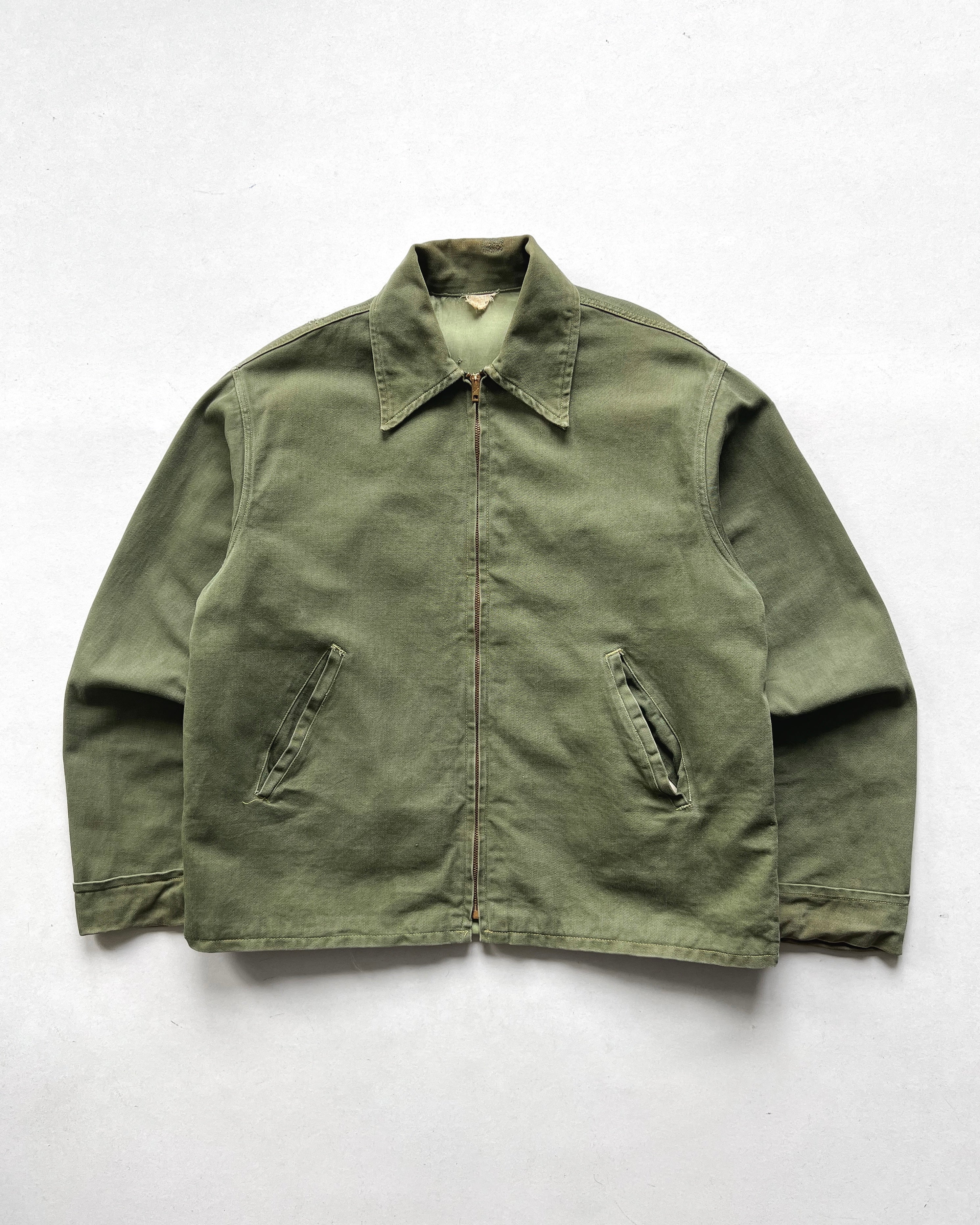 1950S OLIVE ZIP-UP WORK JACKET (L)
