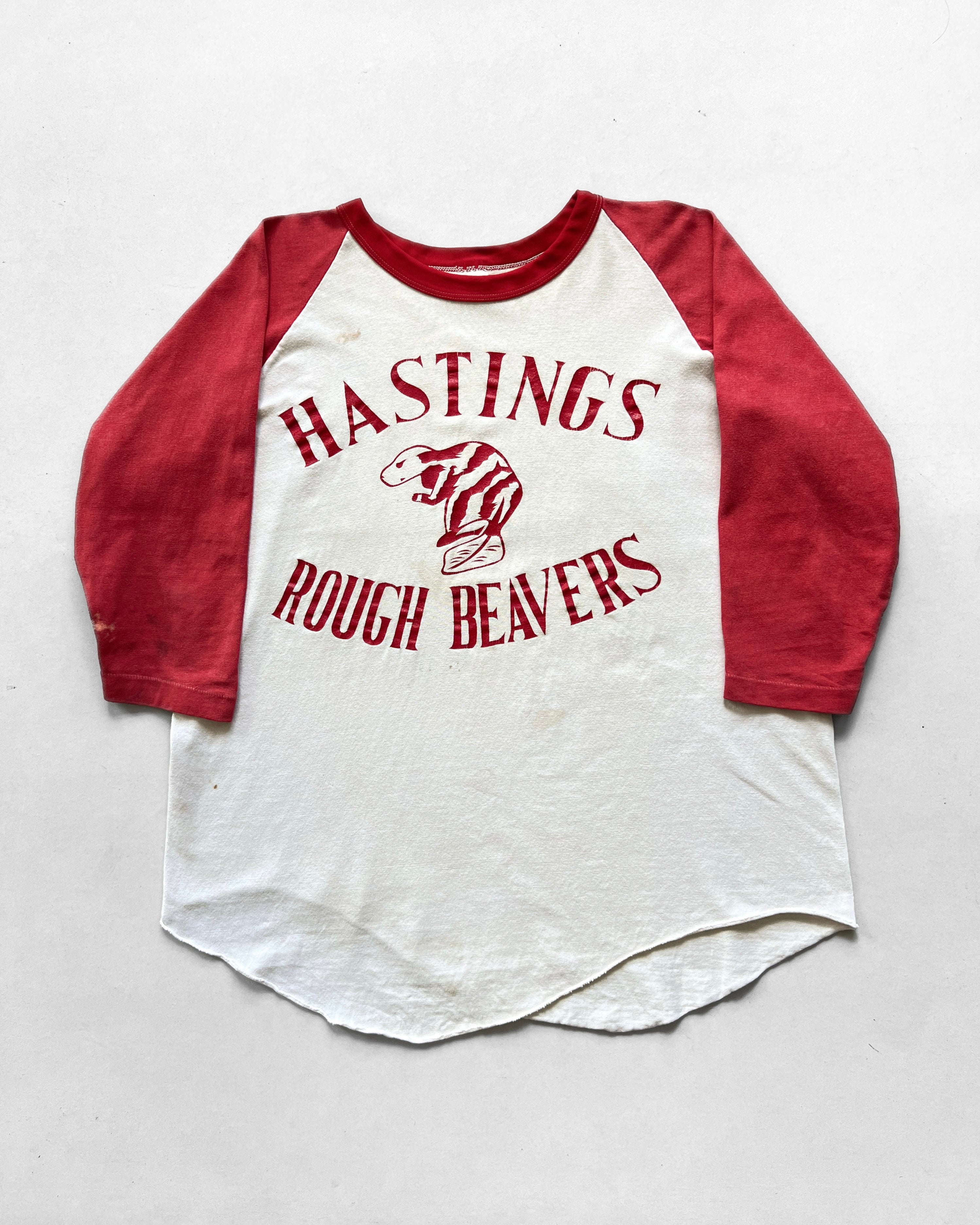 1970S RUSSELL 'HASTINGS ROUGH BEAVERS' 3/4 SLEEVES TEE (XL)