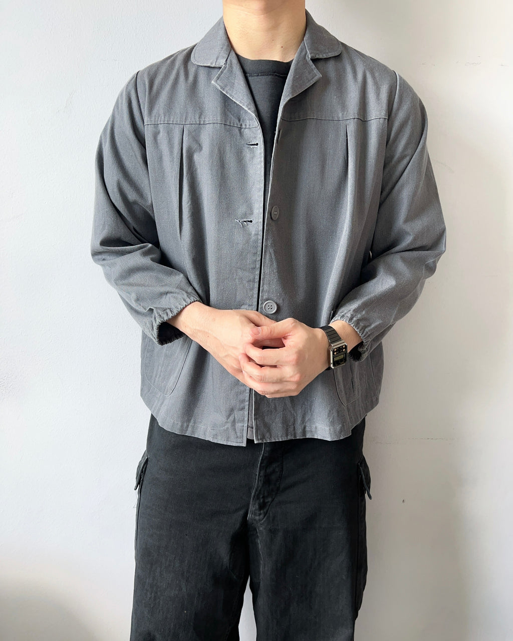 1960S JAPANESE OPEN COLLAR RAYON WORK JACKET (M)