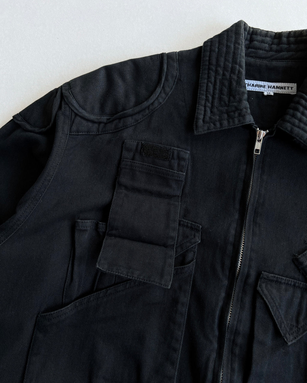 1980S BLACK KATHARINE HAMNETT CARGO BOMBER (M)