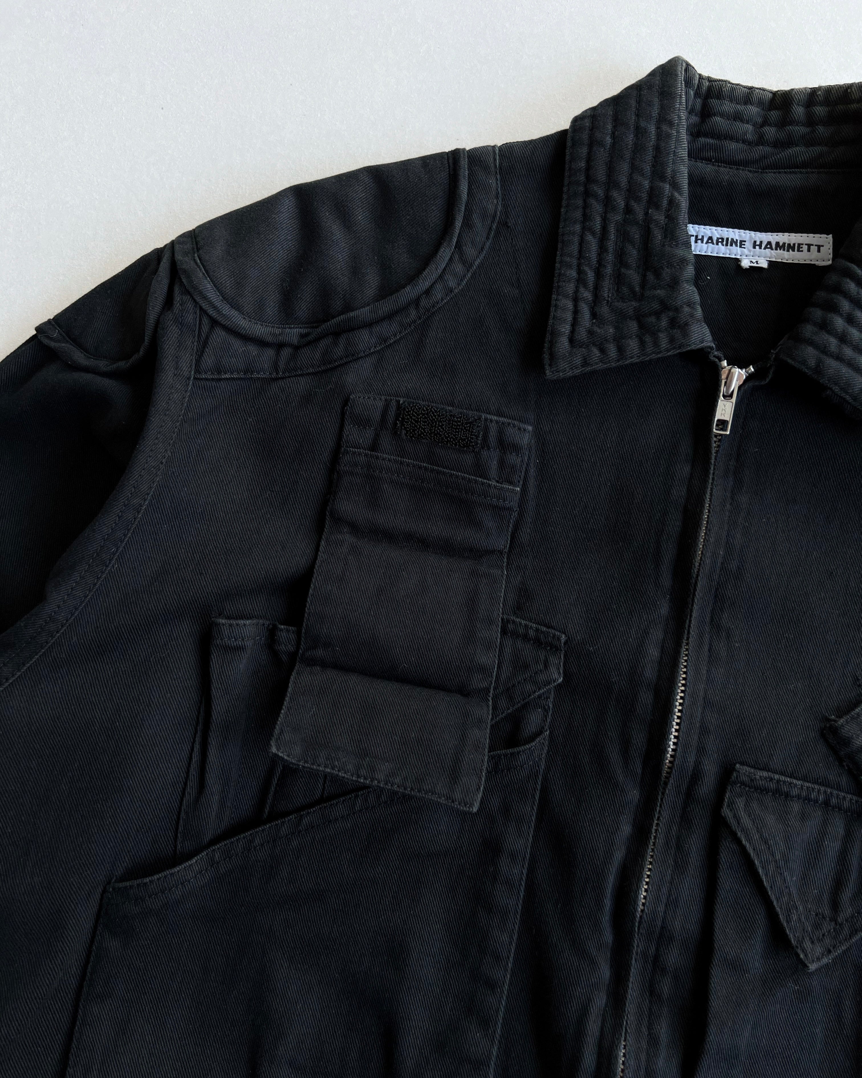 1980S BLACK KATHARINE HAMNETT CARGO BOMBER (M)