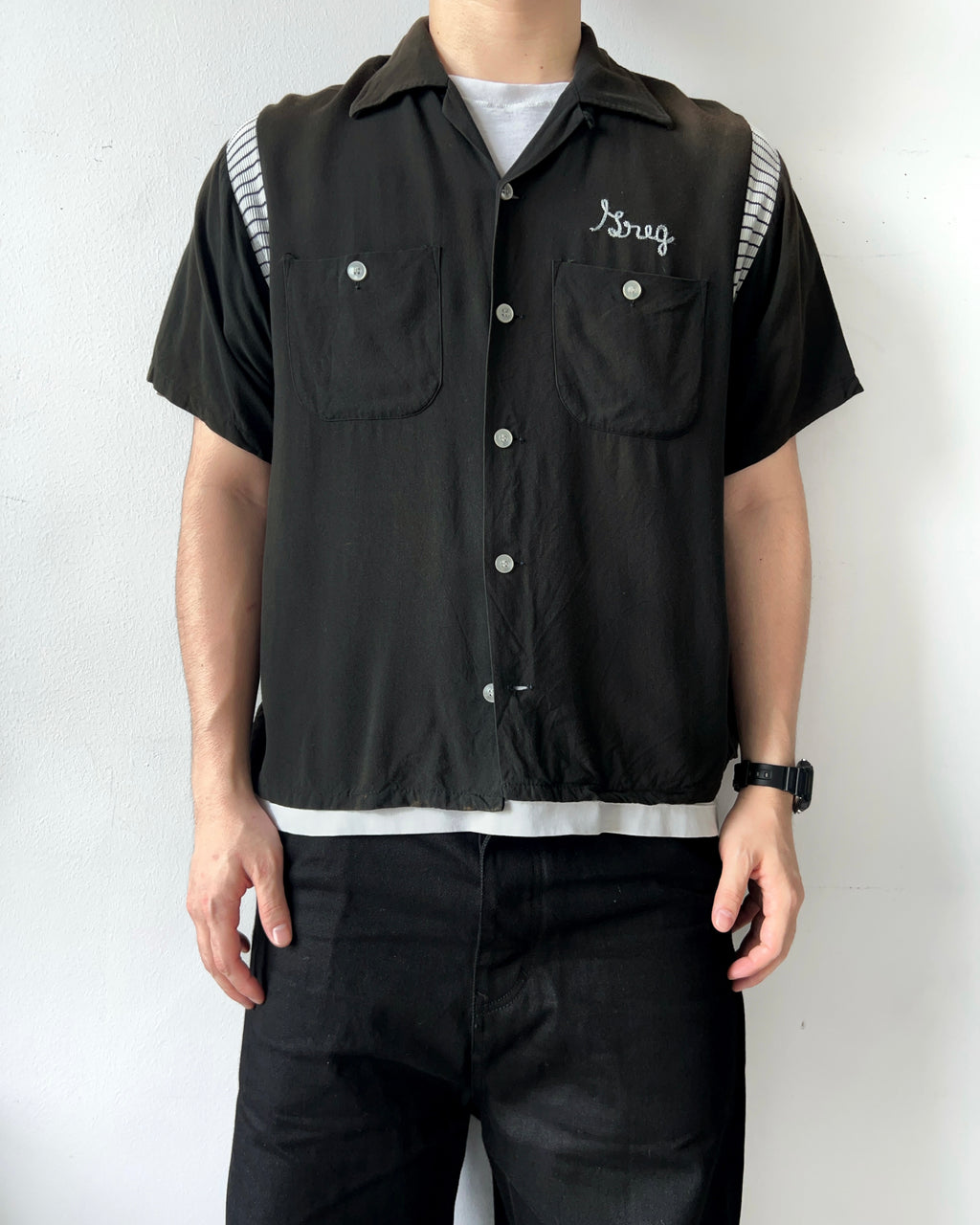 1950S OLYMPIAN 'THE PADDOCK' RAYON BOWLING SHIRT (L)