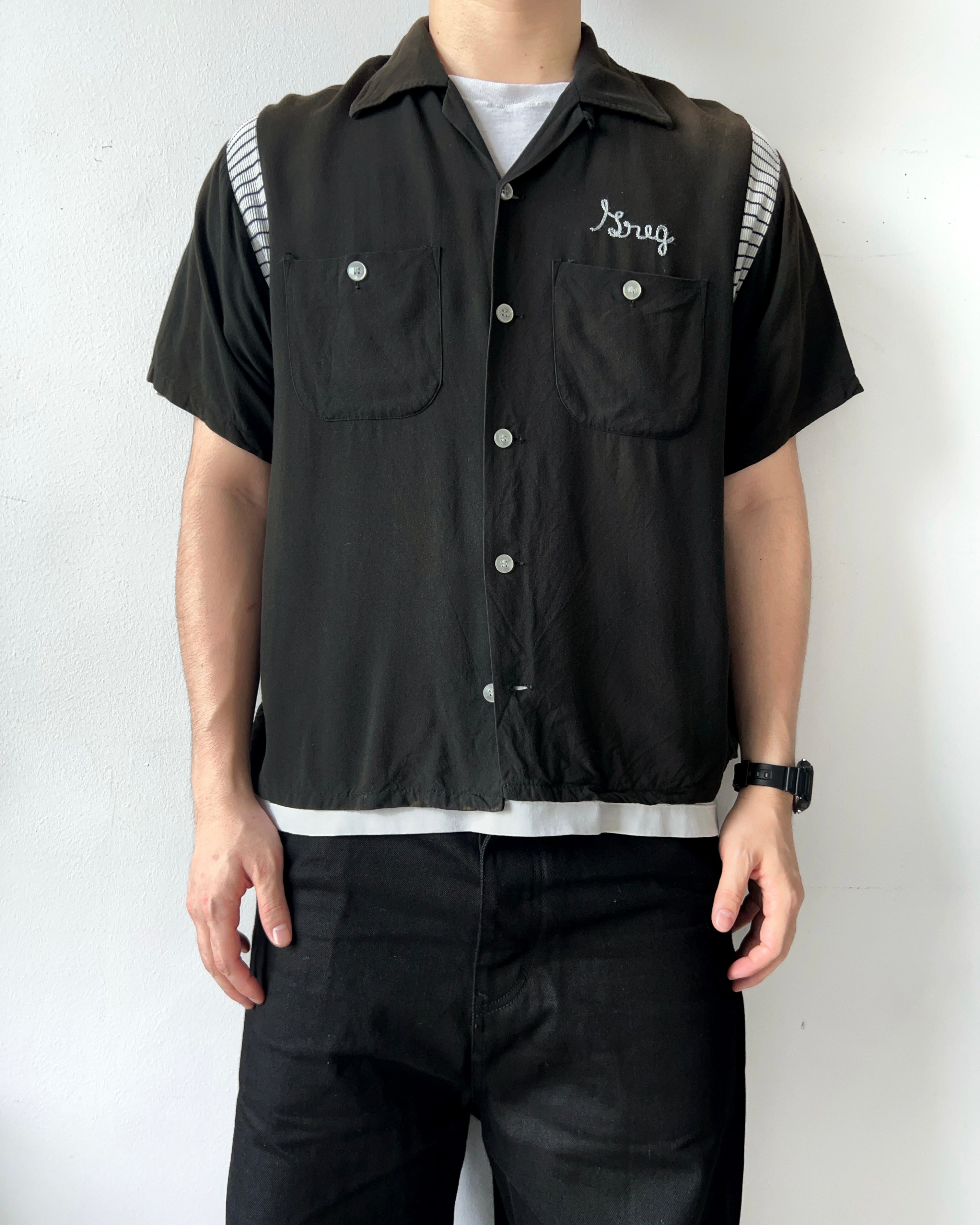 1950S OLYMPIAN 'THE PADDOCK' RAYON BOWLING SHIRT (L)