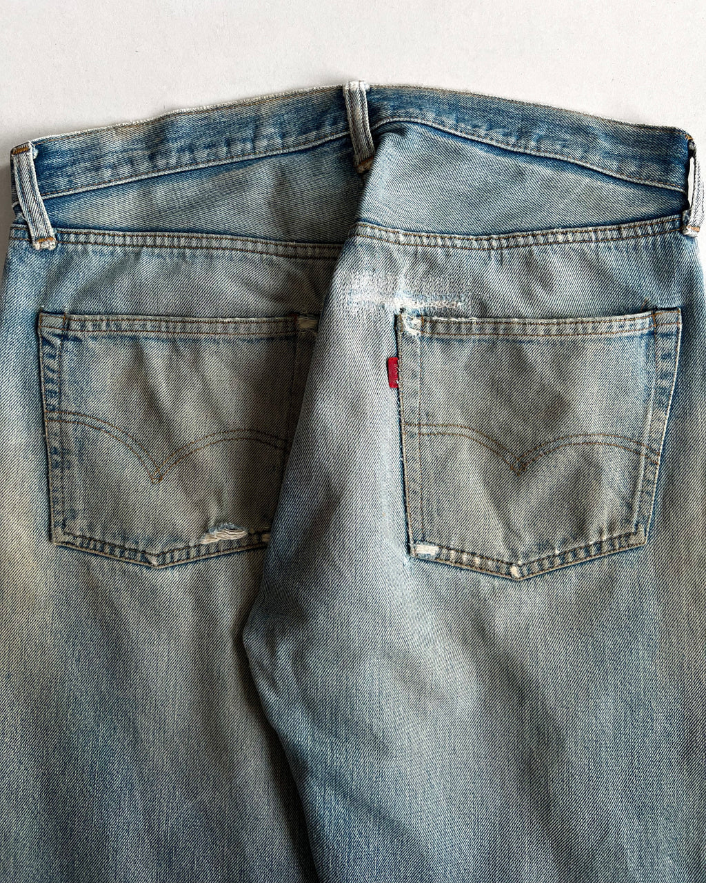 1970S FADED LEVI'S 501 REDLINE SELVEDGE DISTRESSED JEANS (34)