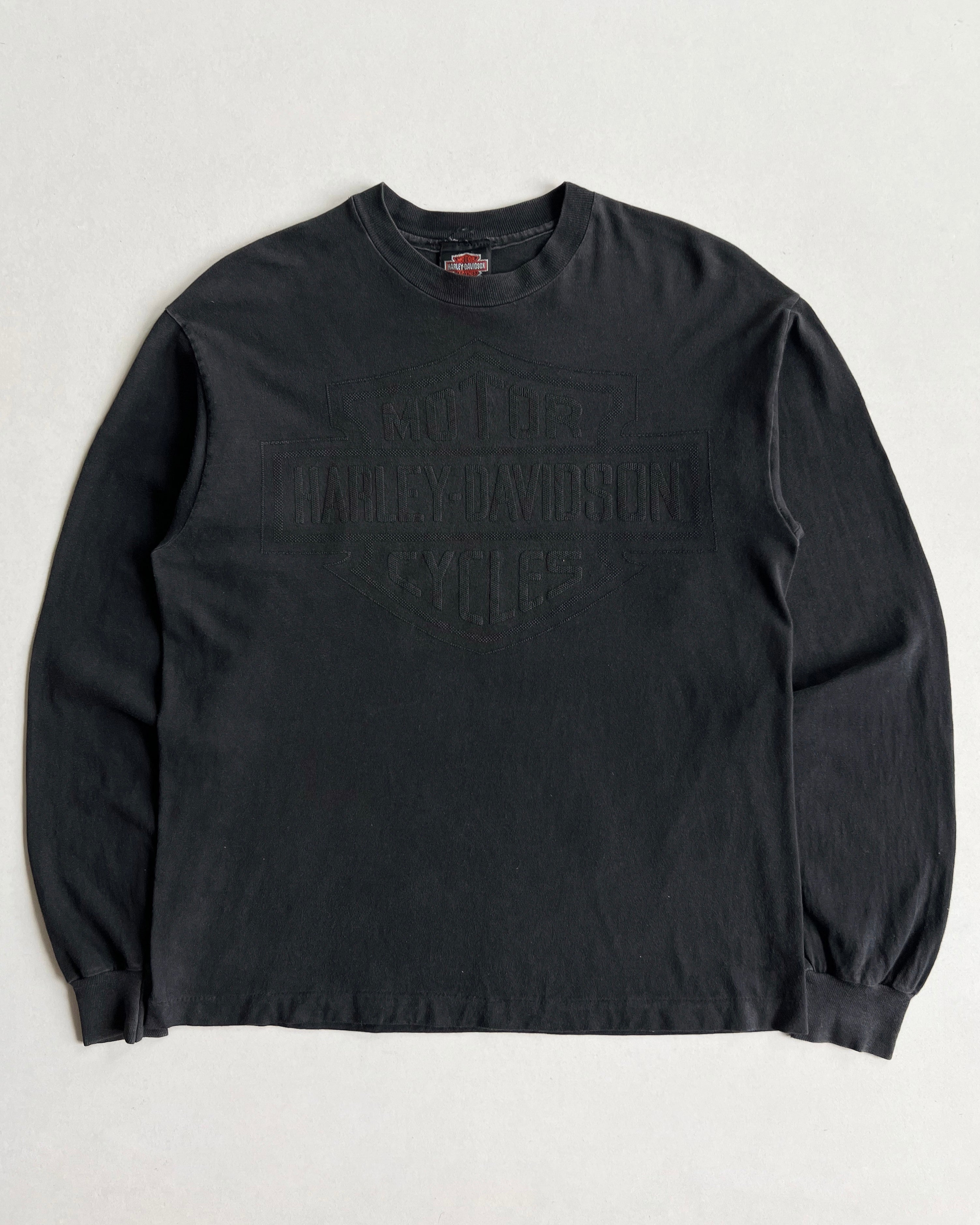 1990S HARLEY BLACKOUT LONGSLEEVES SINGLE STITCH TEE (M)