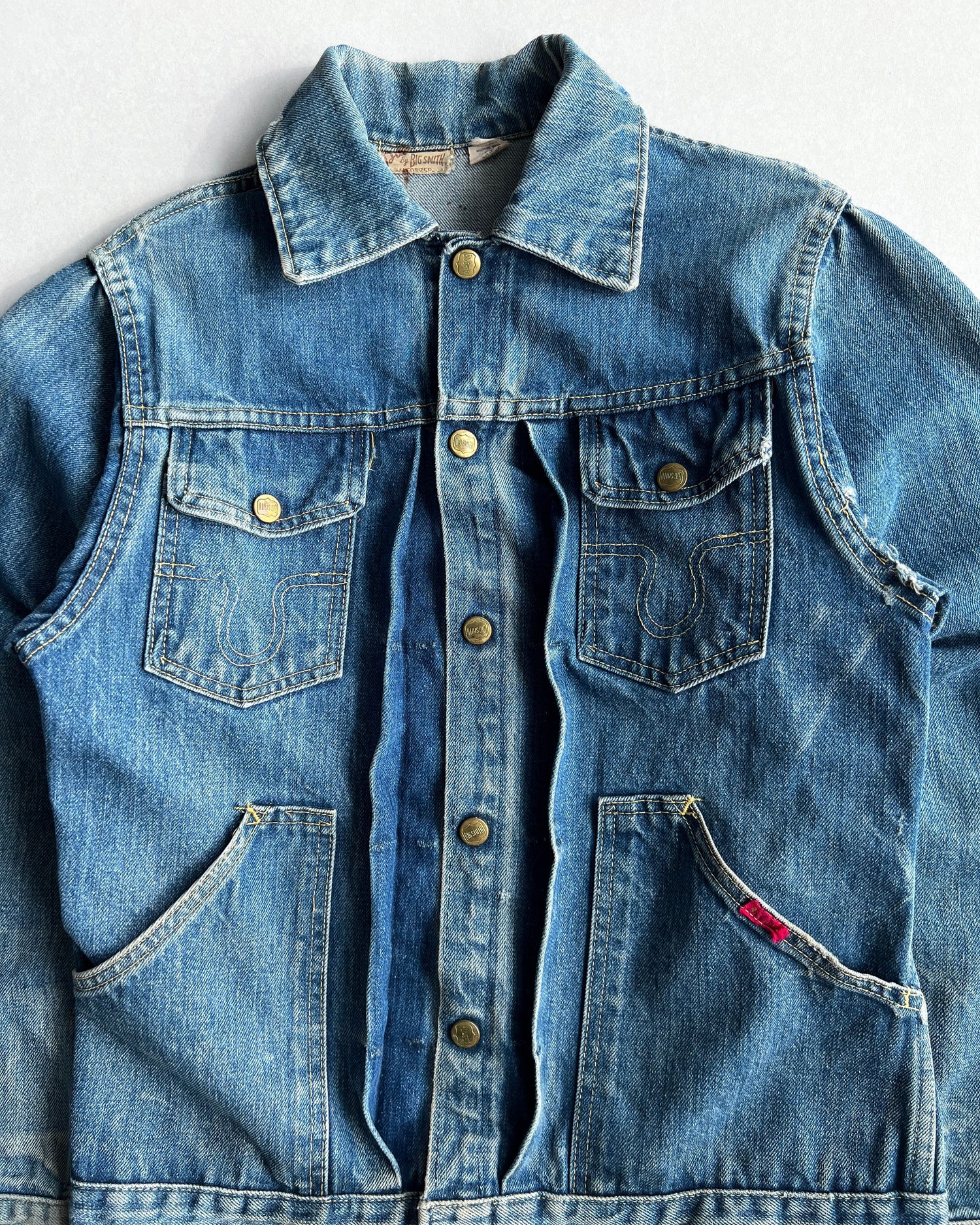 1960S FADED WASHED BIG SMITH DENIM JACKET (S/M)