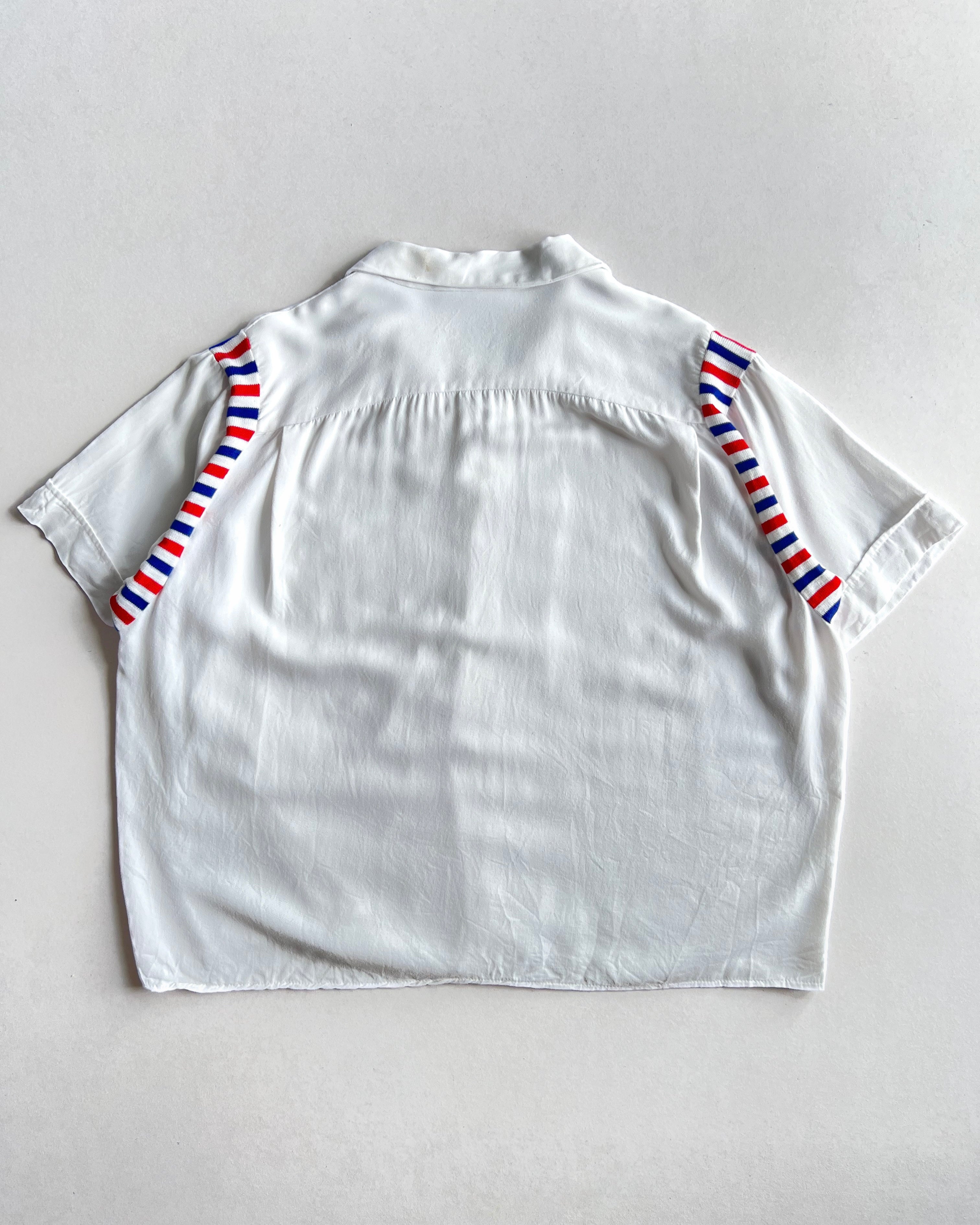 1960S WHITE RAYON BOWLING SHIRT (L)