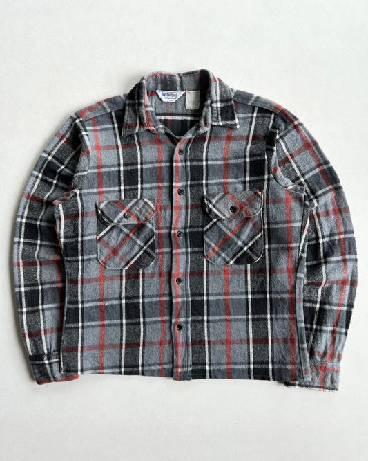 1970S FIVE BROTHER GREY PLAID FLANNEL (M)
