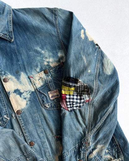 1940S FADED POWERHOUSE WORKER DENIM CHORE JACKET (L)