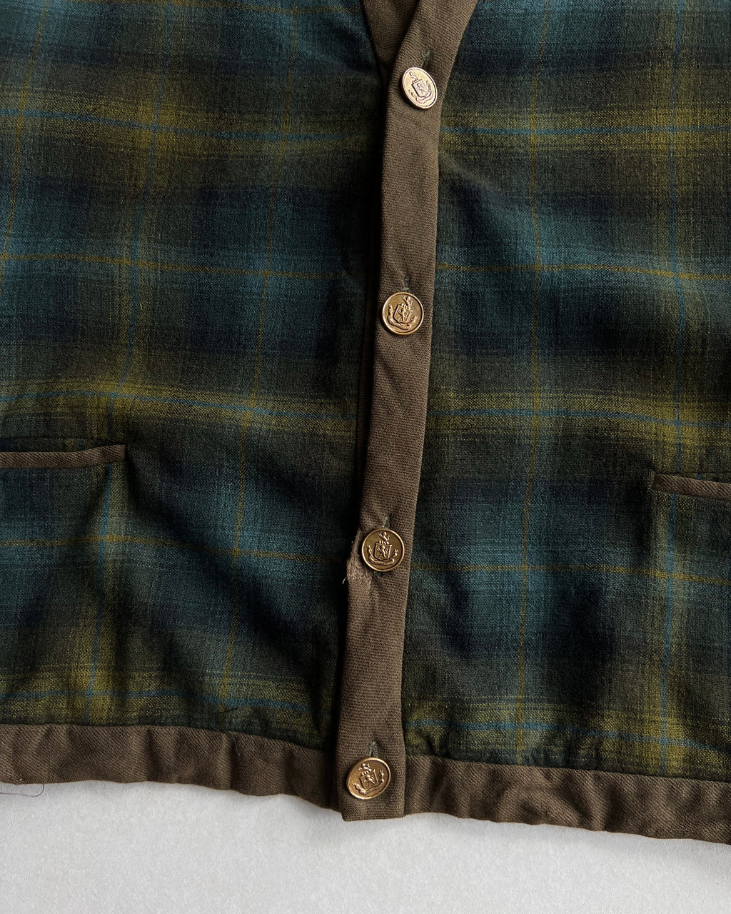 1980S PENDLETON SHADOW PLAID WOOL CARDIGAN (M)
