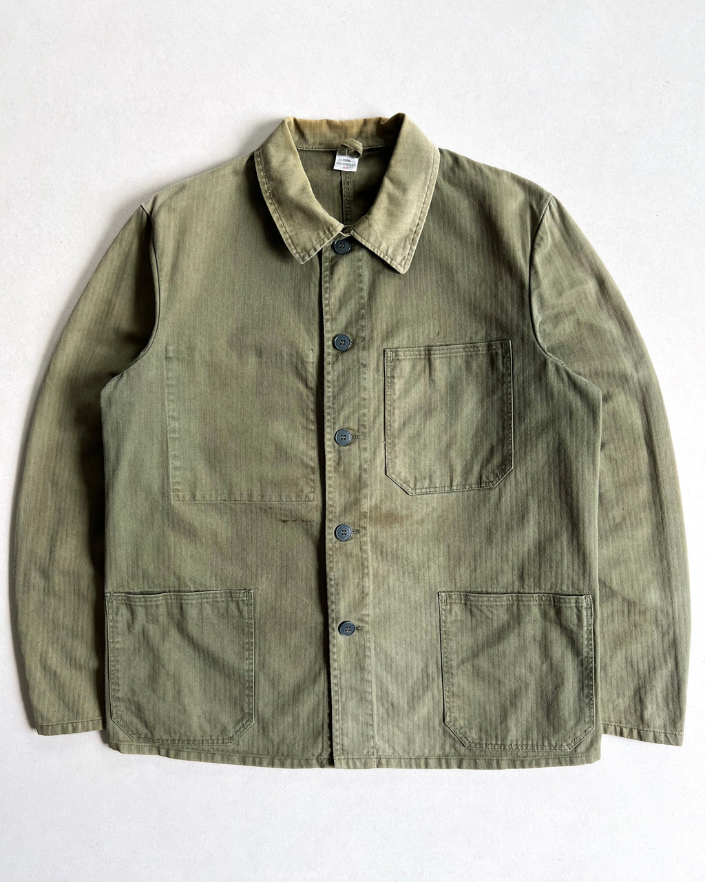 1960S FADED OLIVE GERMAN HBT WORK JACKET (L)