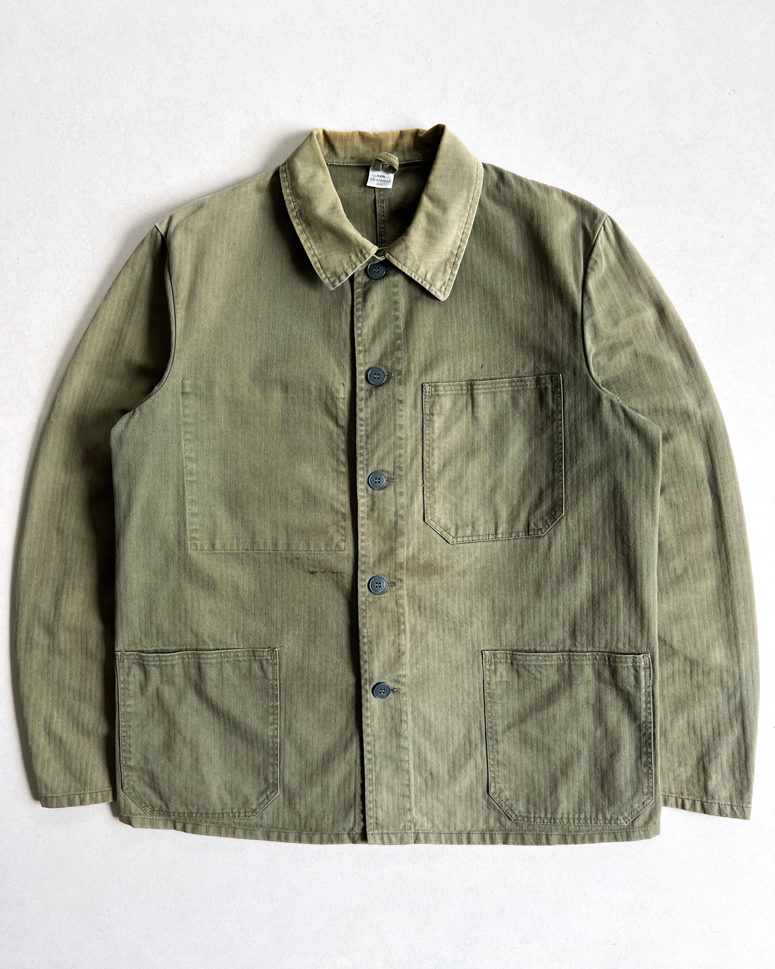 1960S FADED OLIVE GERMAN HBT WORK JACKET (L)