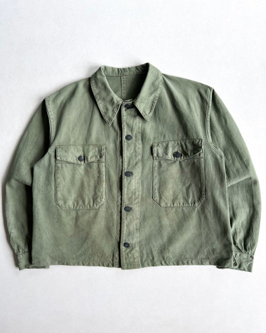 1950S OLIVE DOUBLE POCKET FRENCH WORK JACKET (L)