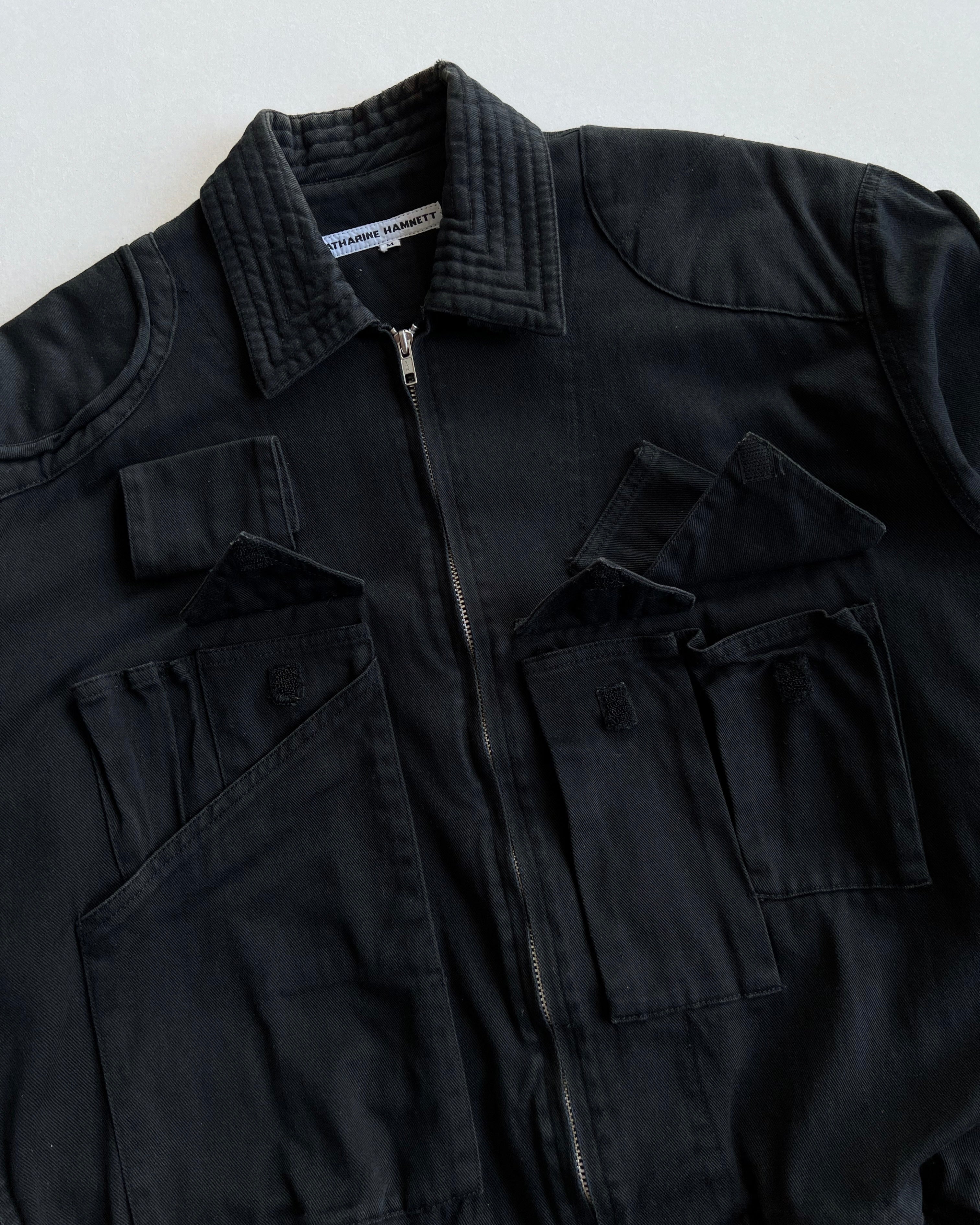 1980S BLACK KATHARINE HAMNETT CARGO BOMBER (M)