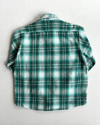 1980S FIVE BROTHERS GREEN PLAID FLANNEL (L)