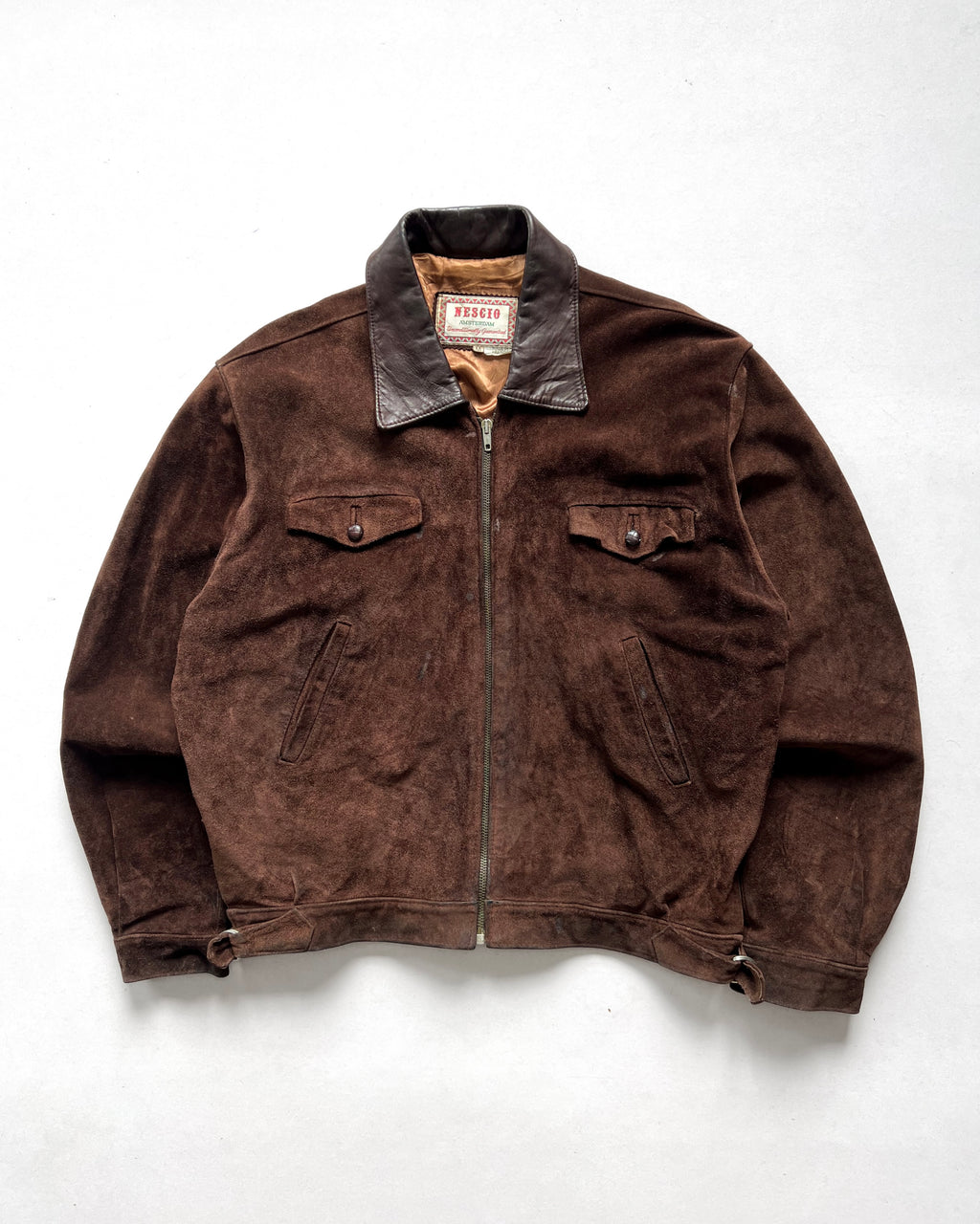 1980S NESICO AMSTERDAM SUEDE LEATHER TRUCKER JACKET (M)