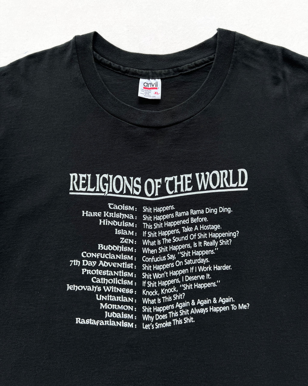 1990S 'RELIGION OF THE WORLD' SINGLE STITCH TEE (XL)