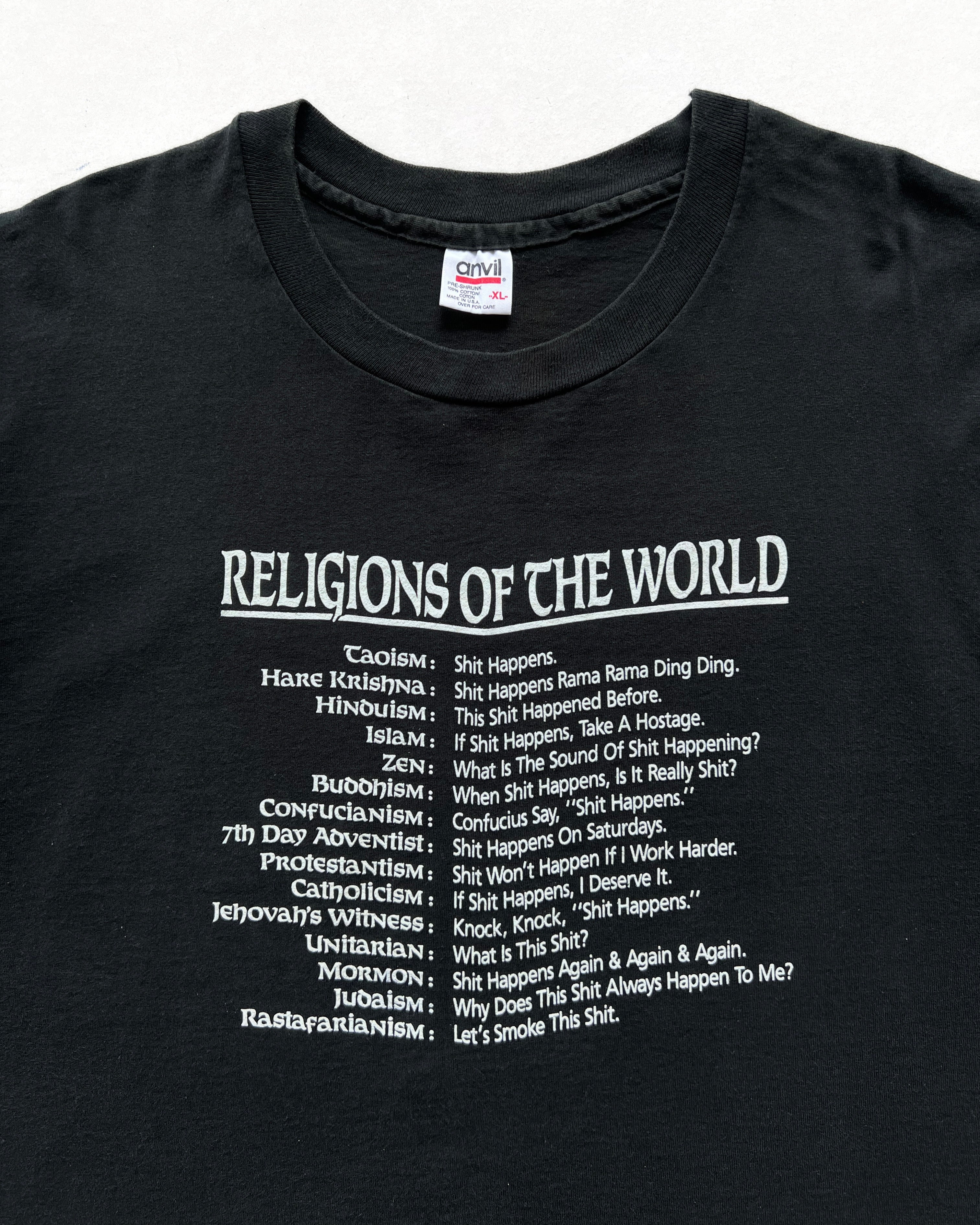 1990S 'RELIGION OF THE WORLD' SINGLE STITCH TEE (XL)