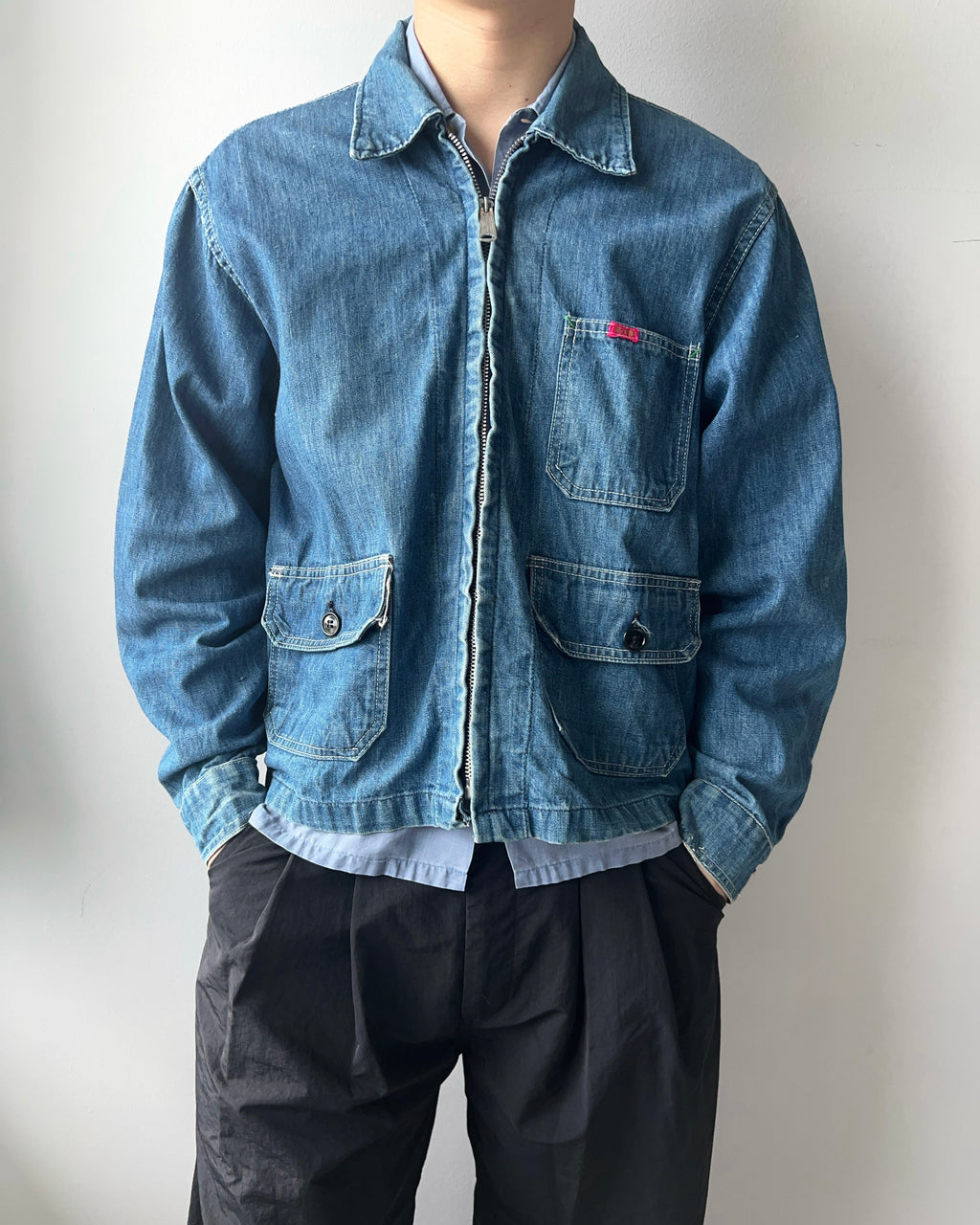 1970S BIG SMITH CROPPED DENIM JACKET (L)
