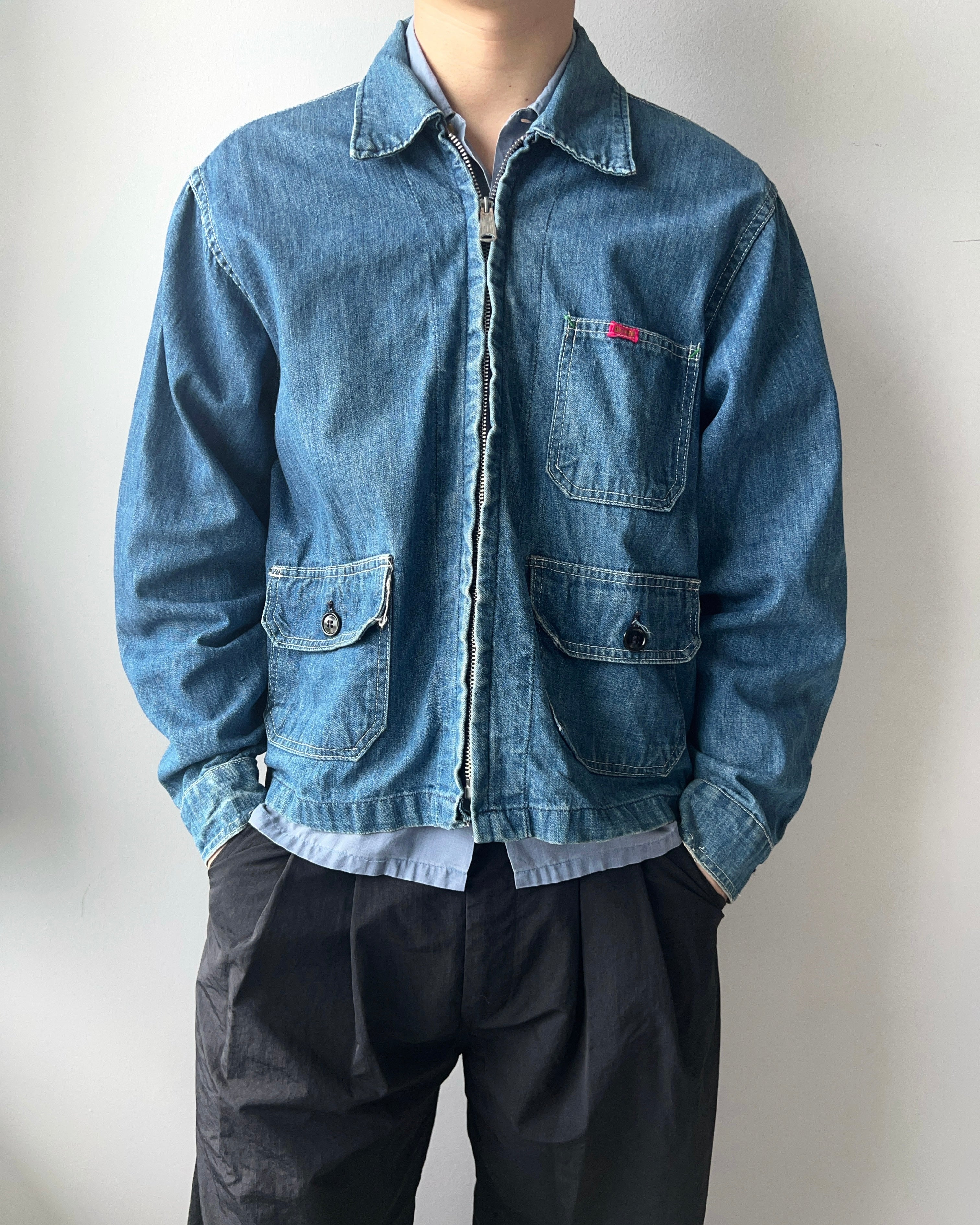 1970S BIG SMITH CROPPED DENIM JACKET (L)