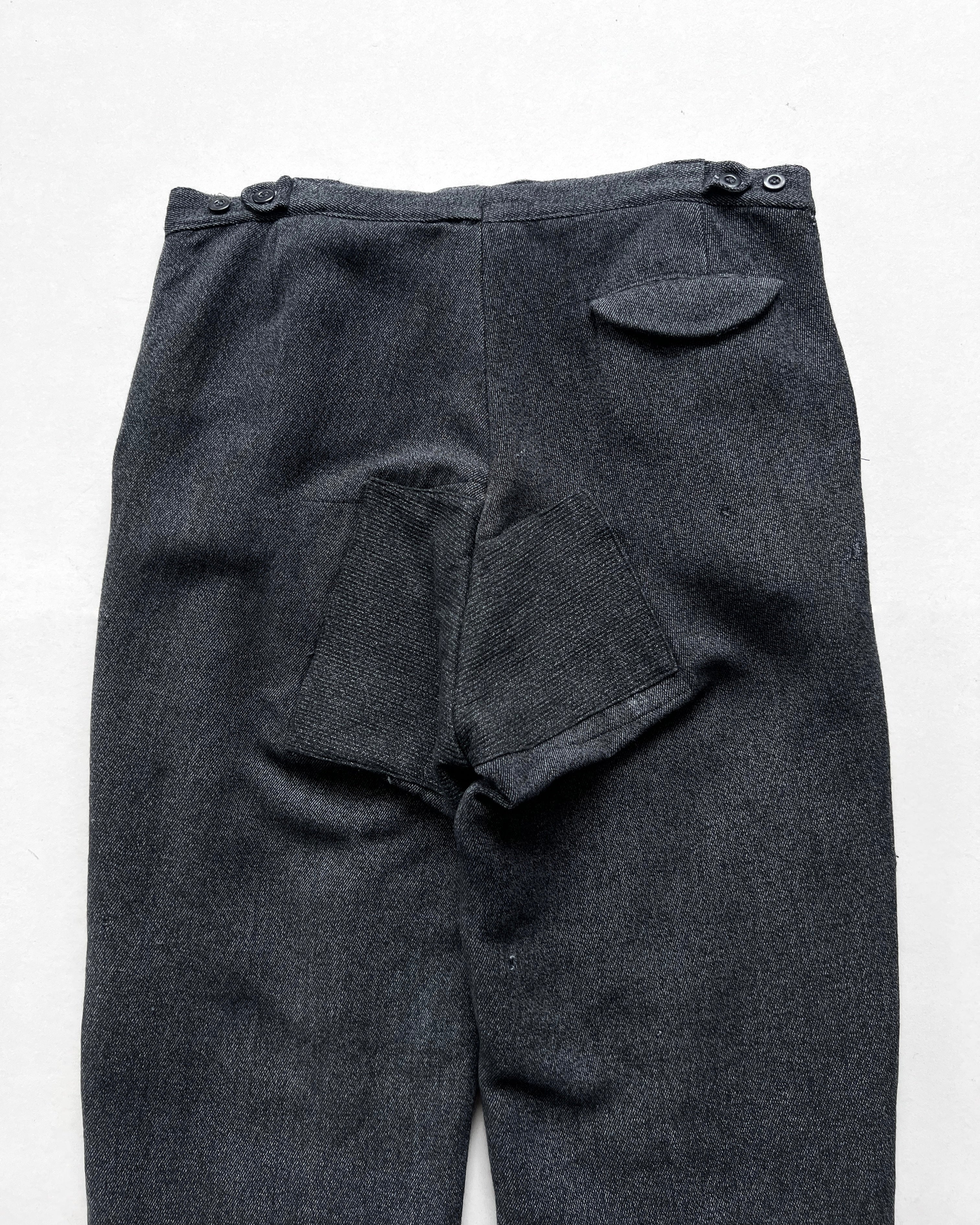 1950S FRENCH SALT & PEPPER REPAIRED WORK TROUSERS (33-35)