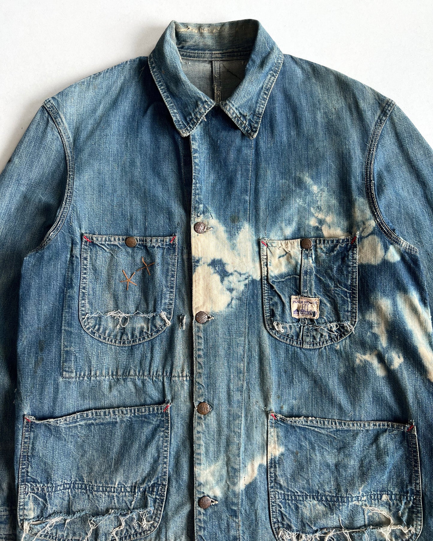 1940S FADED POWERHOUSE WORKER DENIM CHORE JACKET (L)