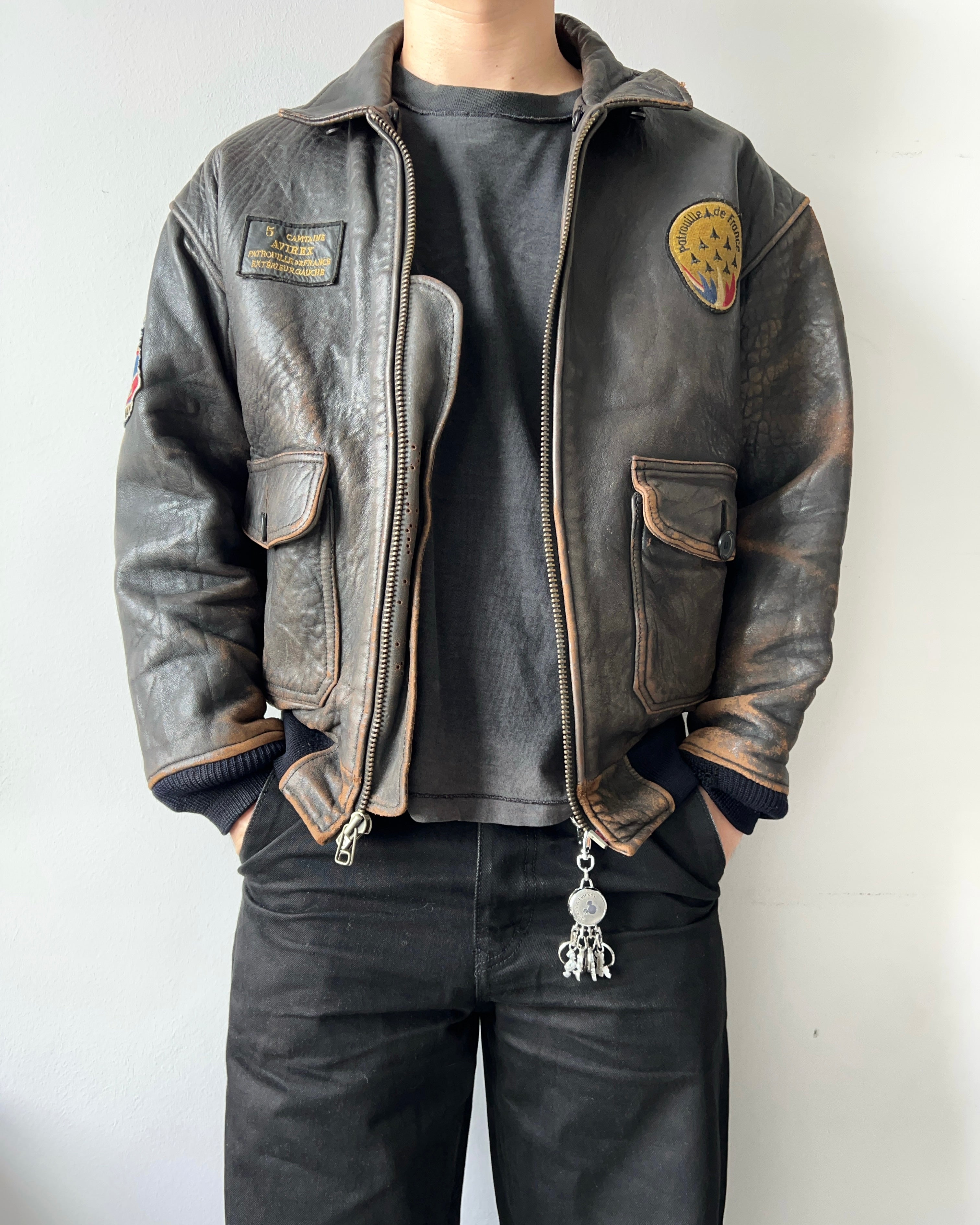 1980S AVIREX 'PATROUILLE DE FRANCE' TYPE G-1 FLIGHT LEATHER JACKET (L)