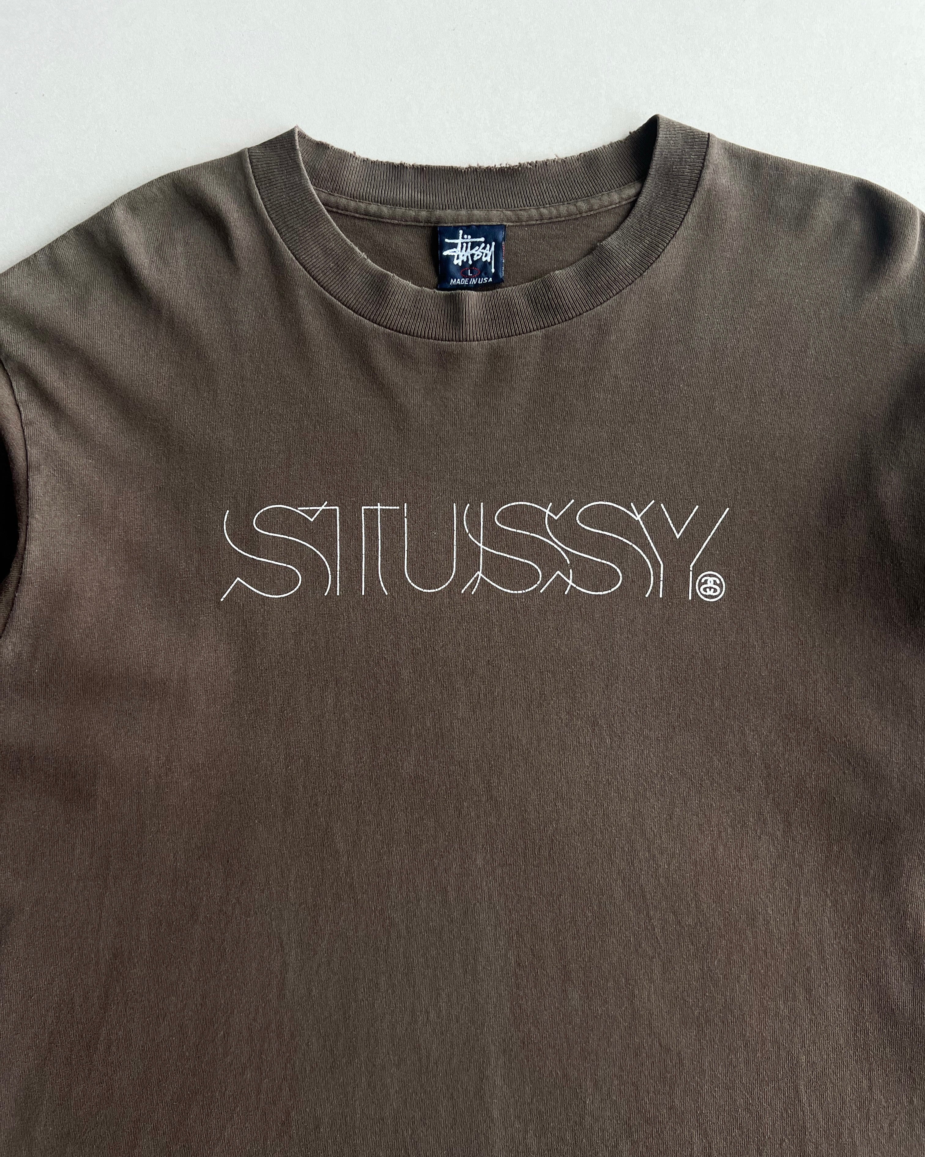 1990S BROWN STUSSY WORDING LONGSLEEVES TEE (L)