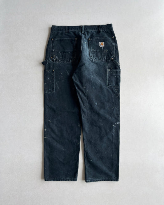 1990S FADED BLACK CARHARTT DOUBLE KNEE PAINTED PANTS (34X32)
