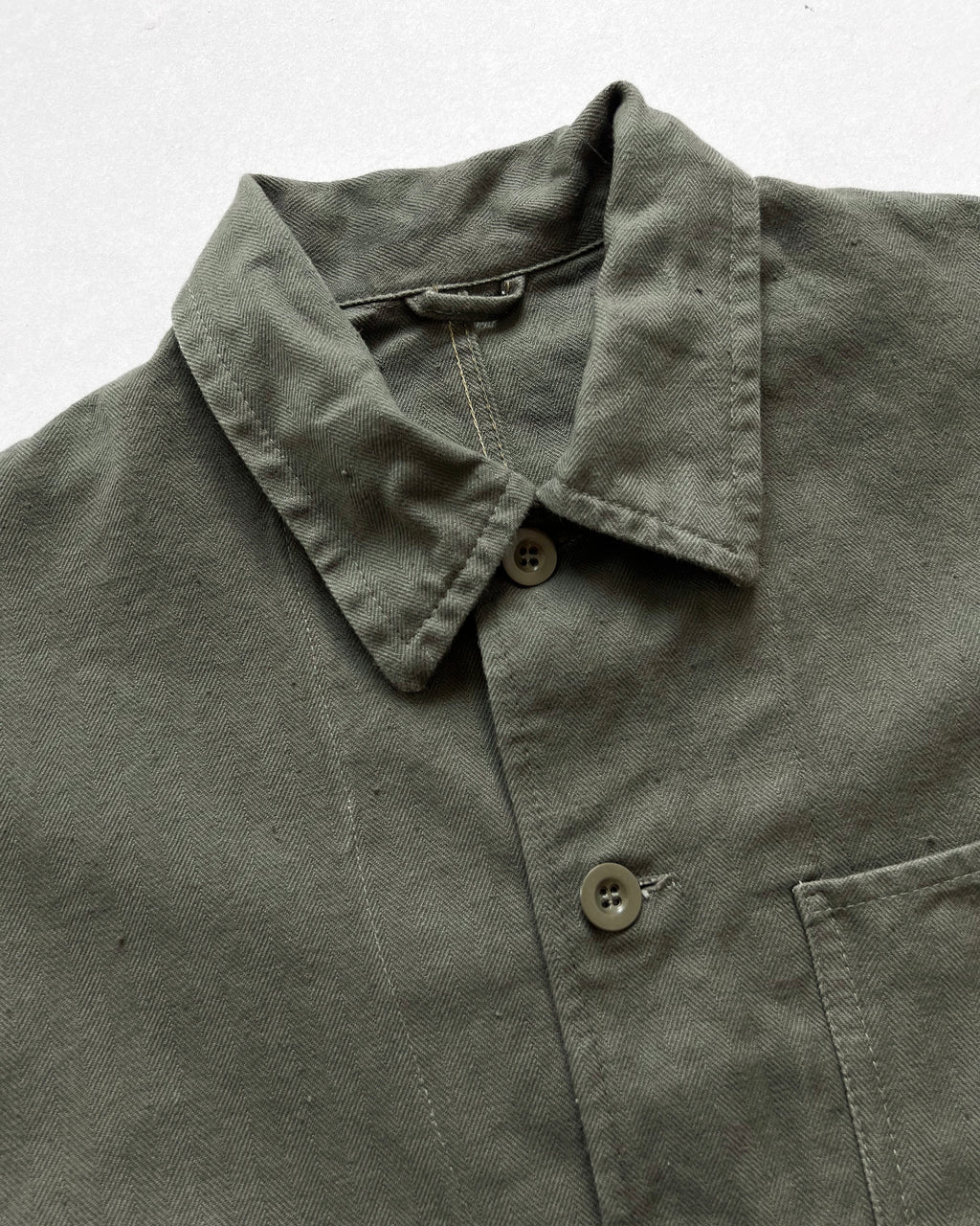 1970S OLIVE FRENCH HBT WORK JACKET (L)