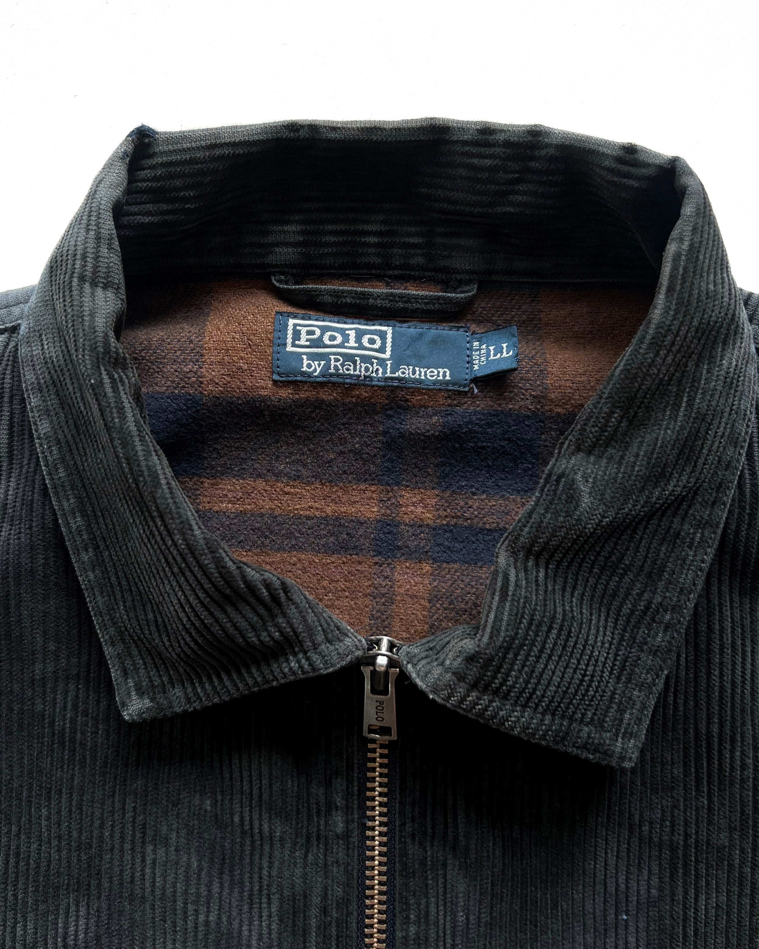 1990S BLACK RALPH LAUREN CORDUROY HARRINGTON JACKET (L)