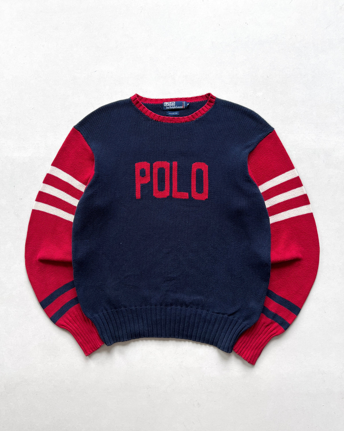 1990S POLO RALPH LAUREN STADIUM KNIT SWEATER (M)