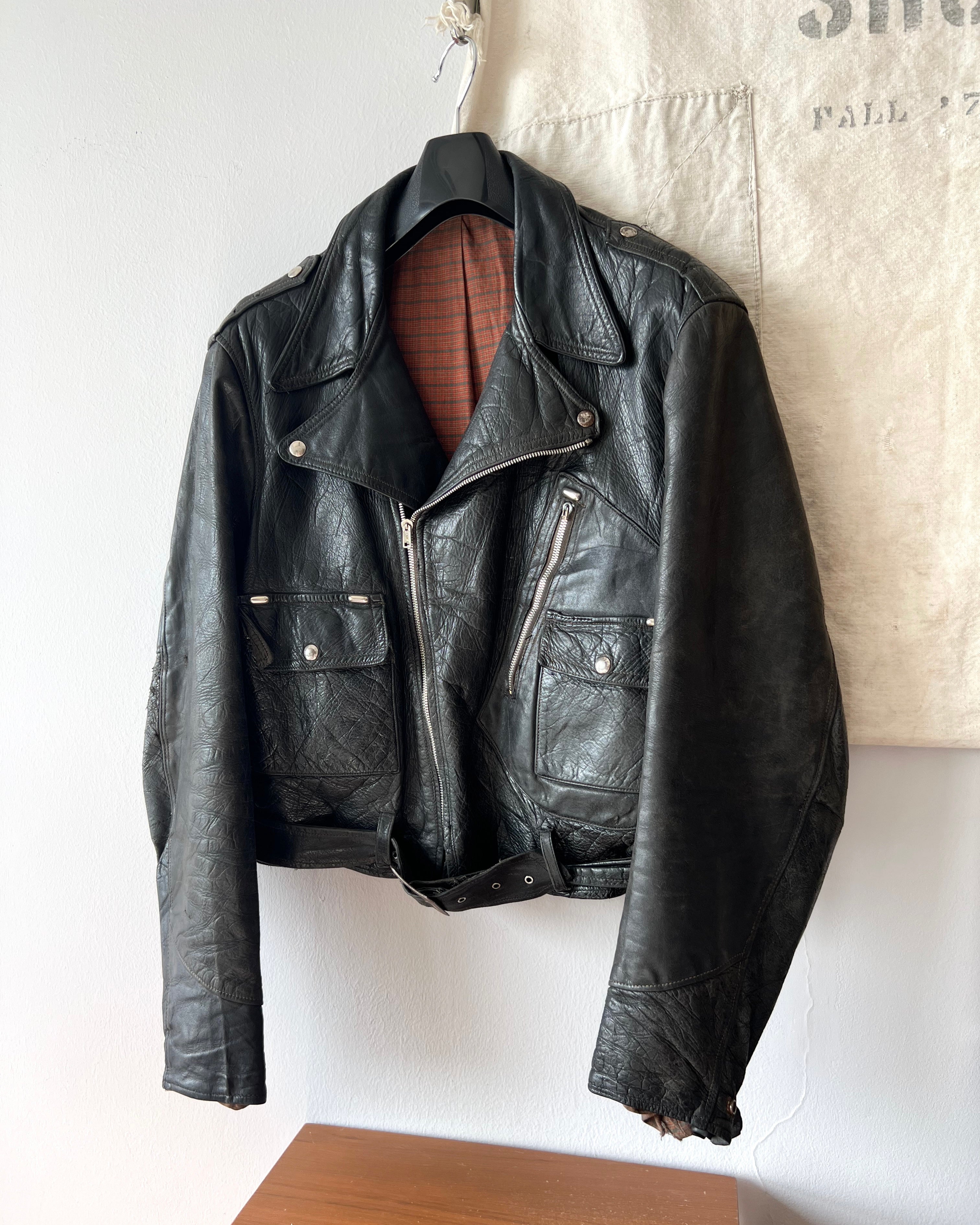 1950S 'D' POCKET MOTORCYCLE LEATEHR JACKET (L)