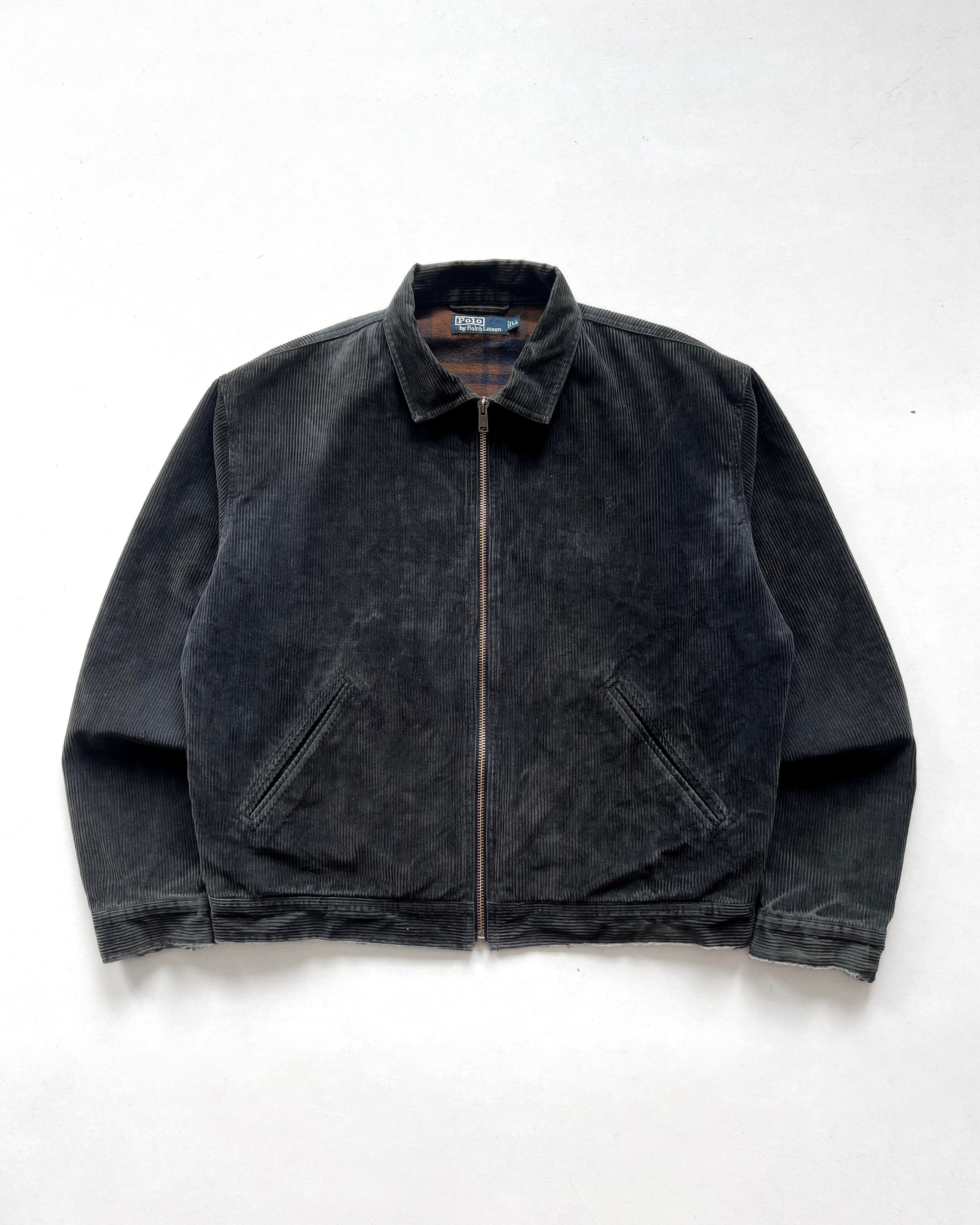 1990S BLACK RALPH LAUREN CORDUROY HARRINGTON JACKET (L)