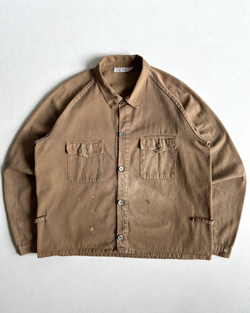 1960S FADED BROWN RAGLAN FRENCH WORK JACKET (L)