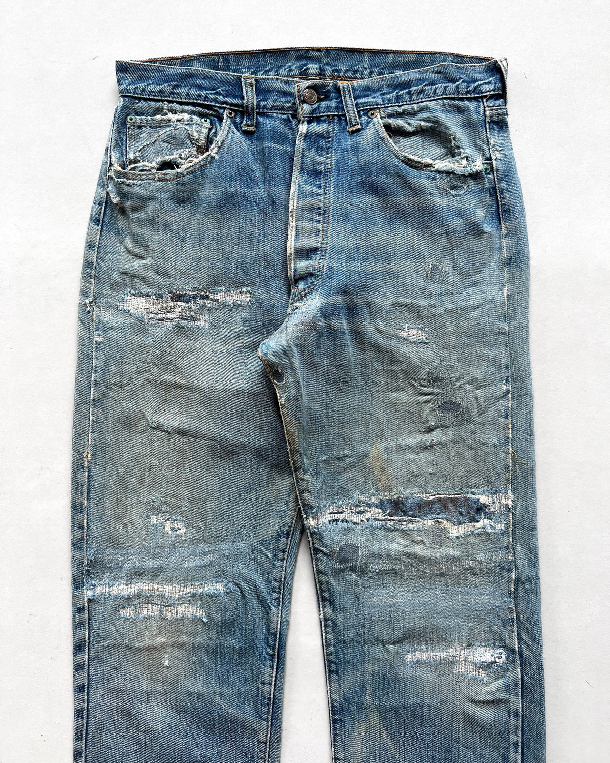 1970S LEVI'S 501 REDLINE SELVEDGE REPAIRED JEANS (33)