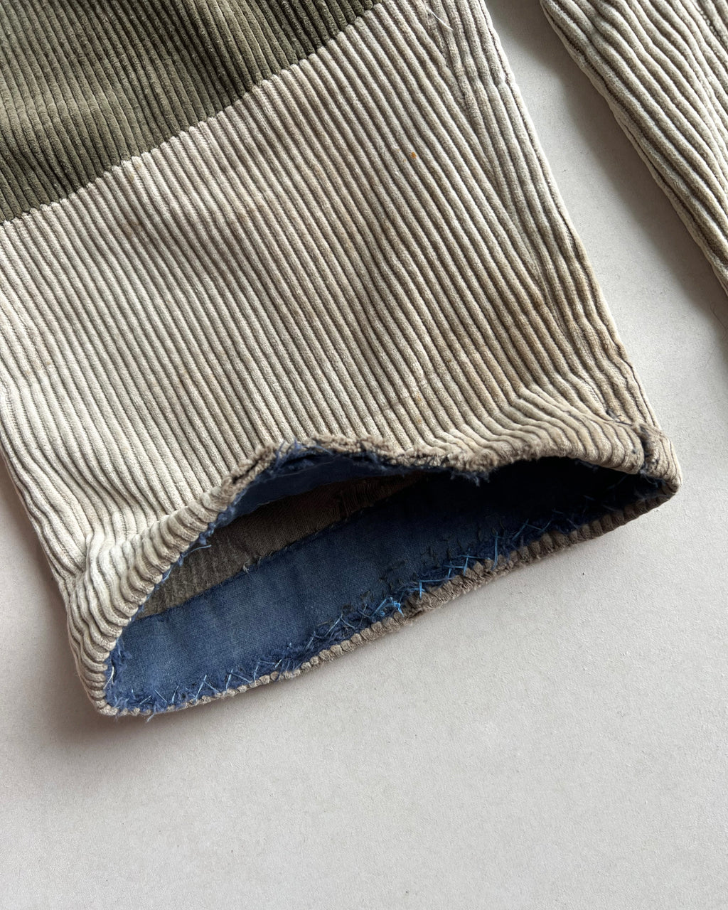 1930S FRENCH CORDUROY REPAIRED WORK TROUSERS (32-34)
