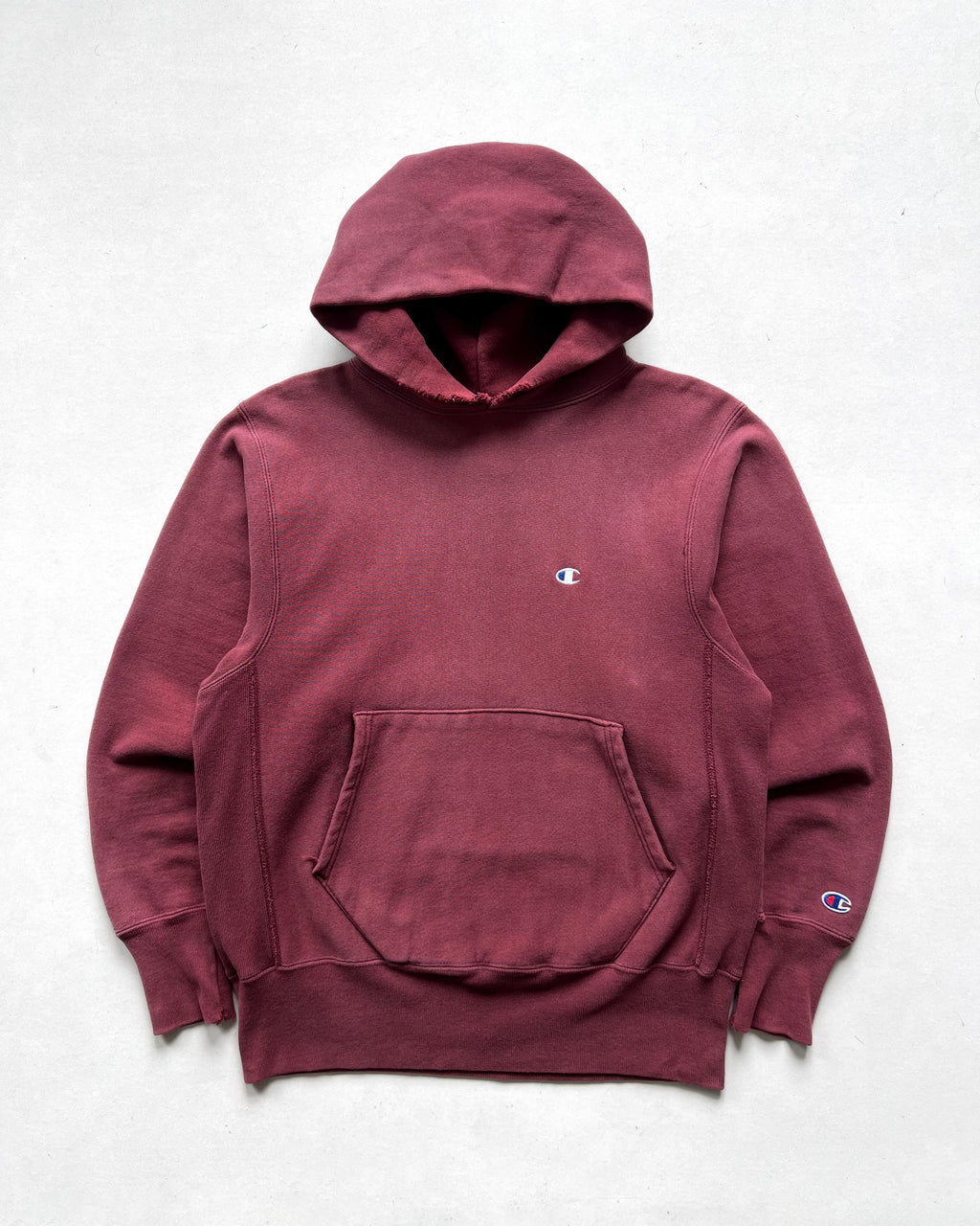 1990S MAROON CHAMPION LOGO REVERSE WEAVE HOODIE (M)