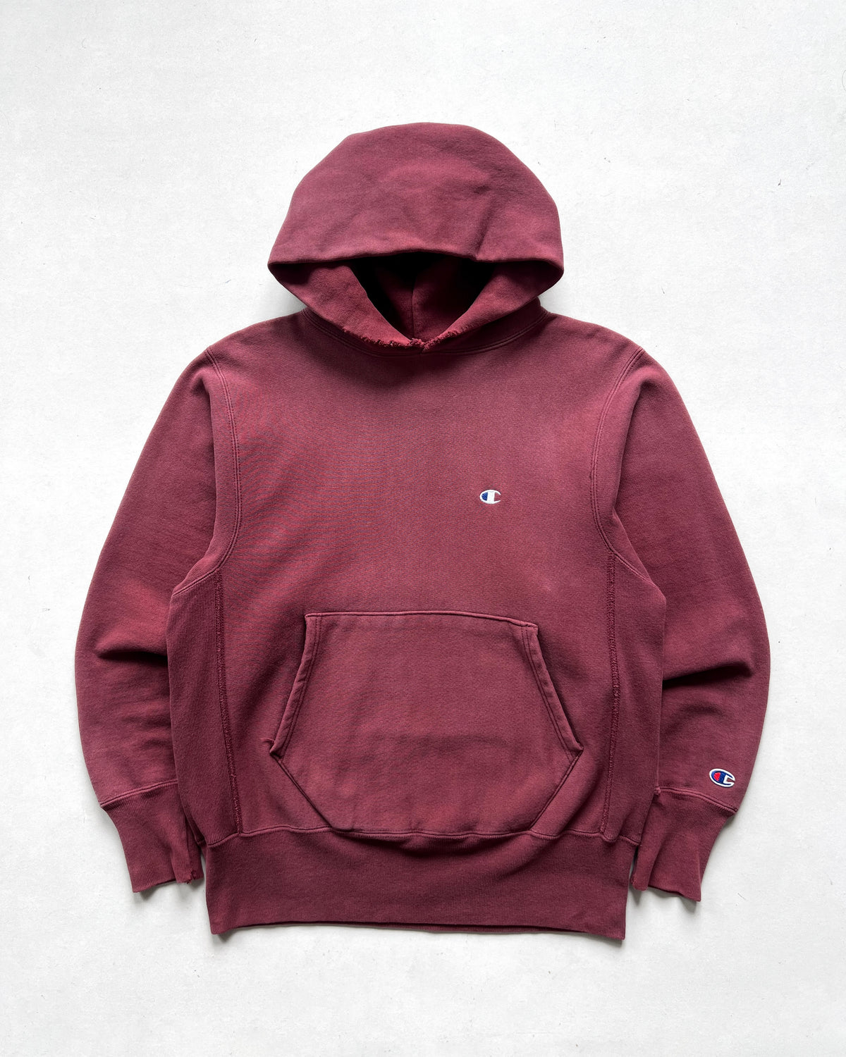 1990S MAROON CHAMPION LOGO REVERSE WEAVE HOODIE (M)