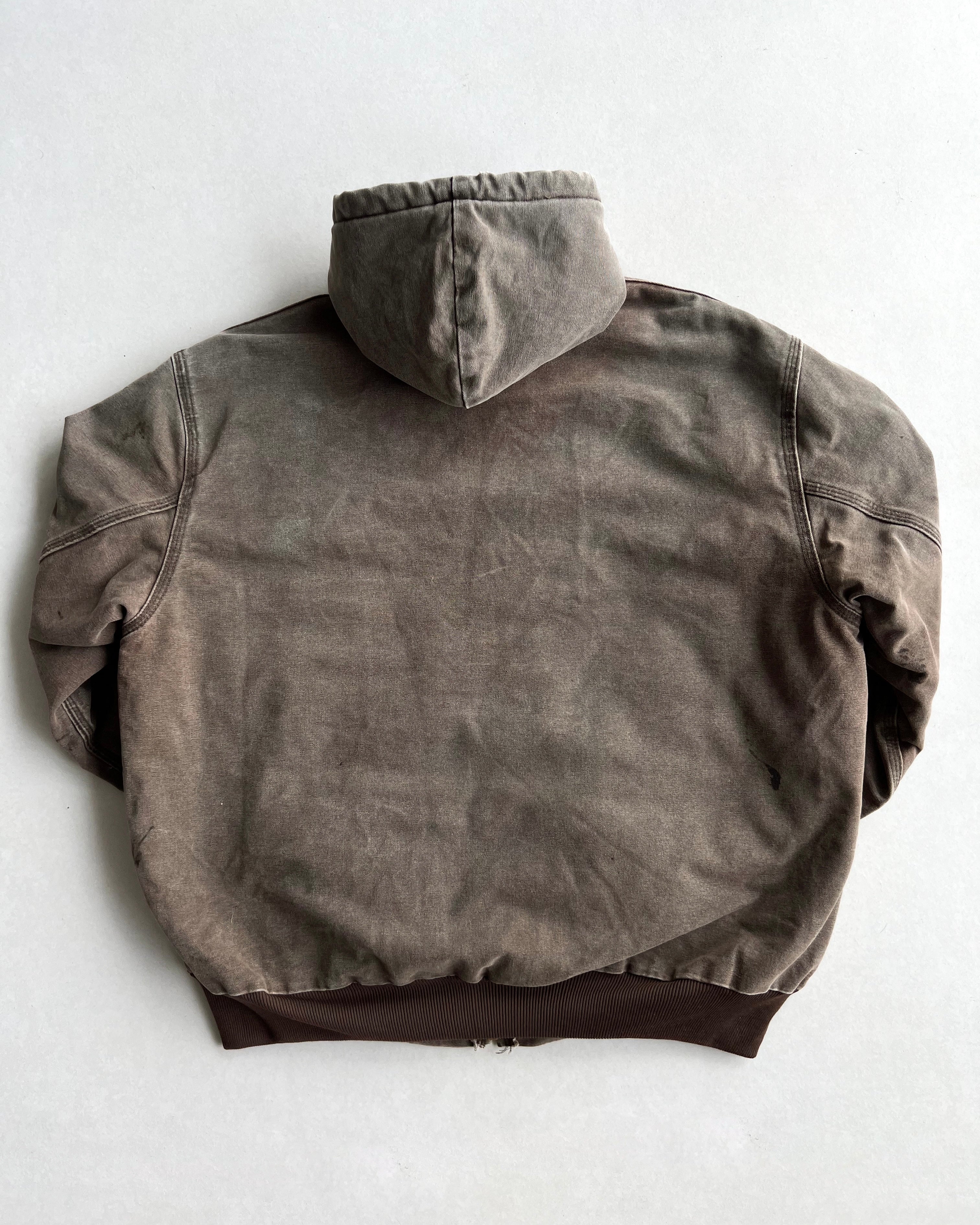 FADED BROWN CARHARTT HOODED WORK JACKET (L/XL)