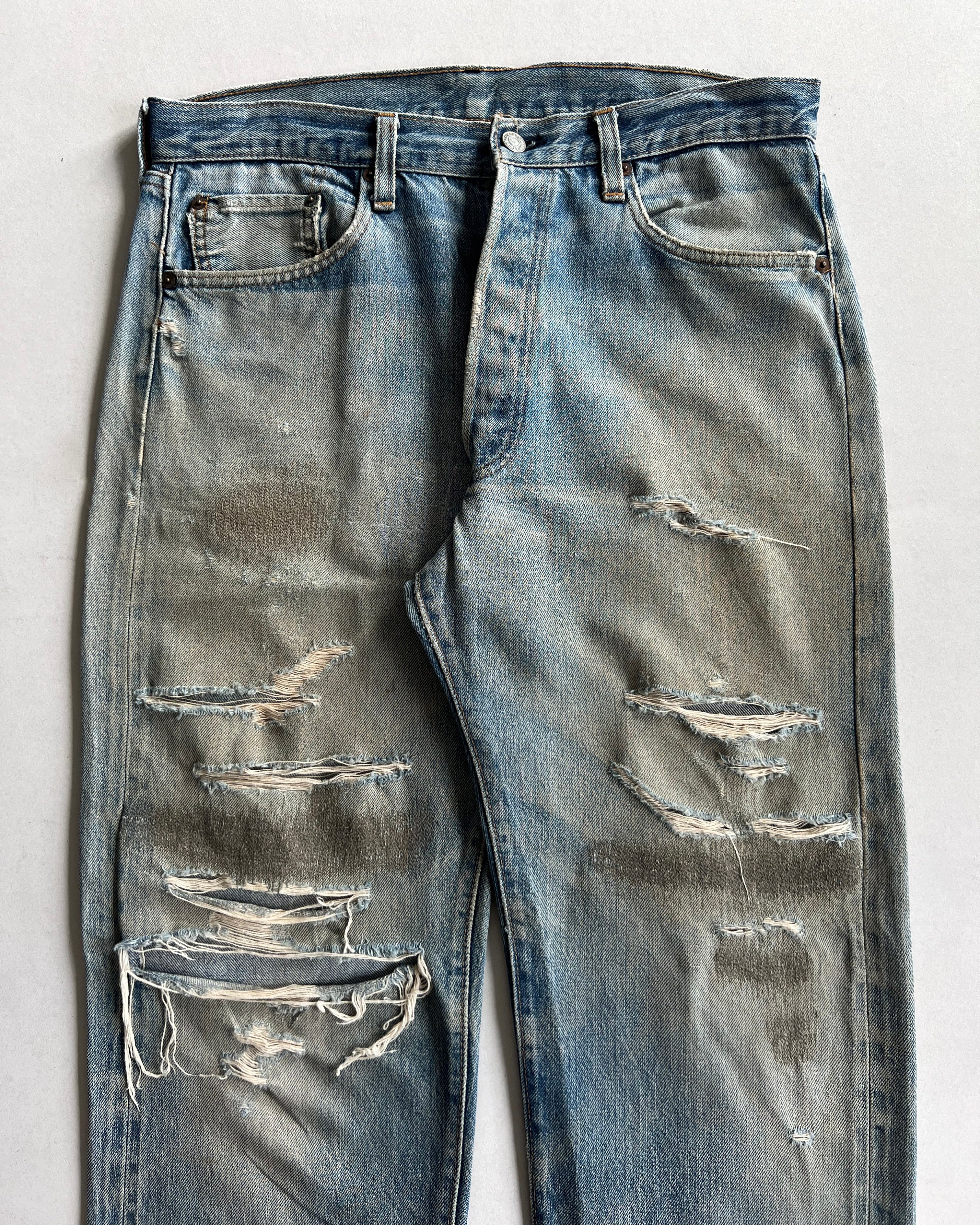 1970S FADED LEVI'S 501 REDLINE SELVEDGE DISTRESSED JEANS (34)