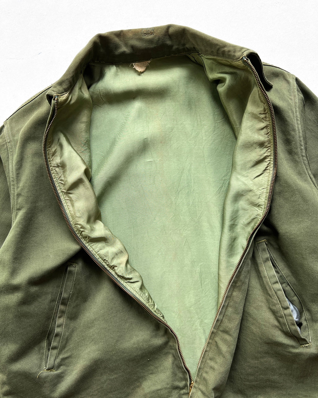 1950S OLIVE ZIP-UP WORK JACKET (L)